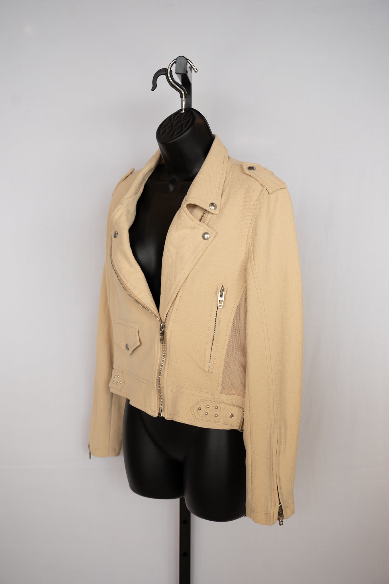 Blank NYC Beige Zip Up Moto Jacket
