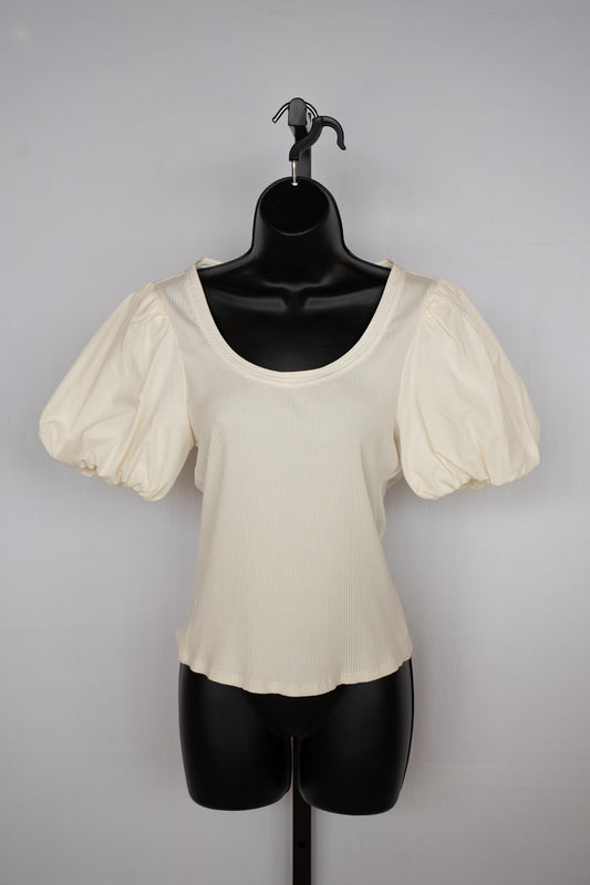 Derek Lam Cream Puff Short Sleeve Ribbed U-Neck Top