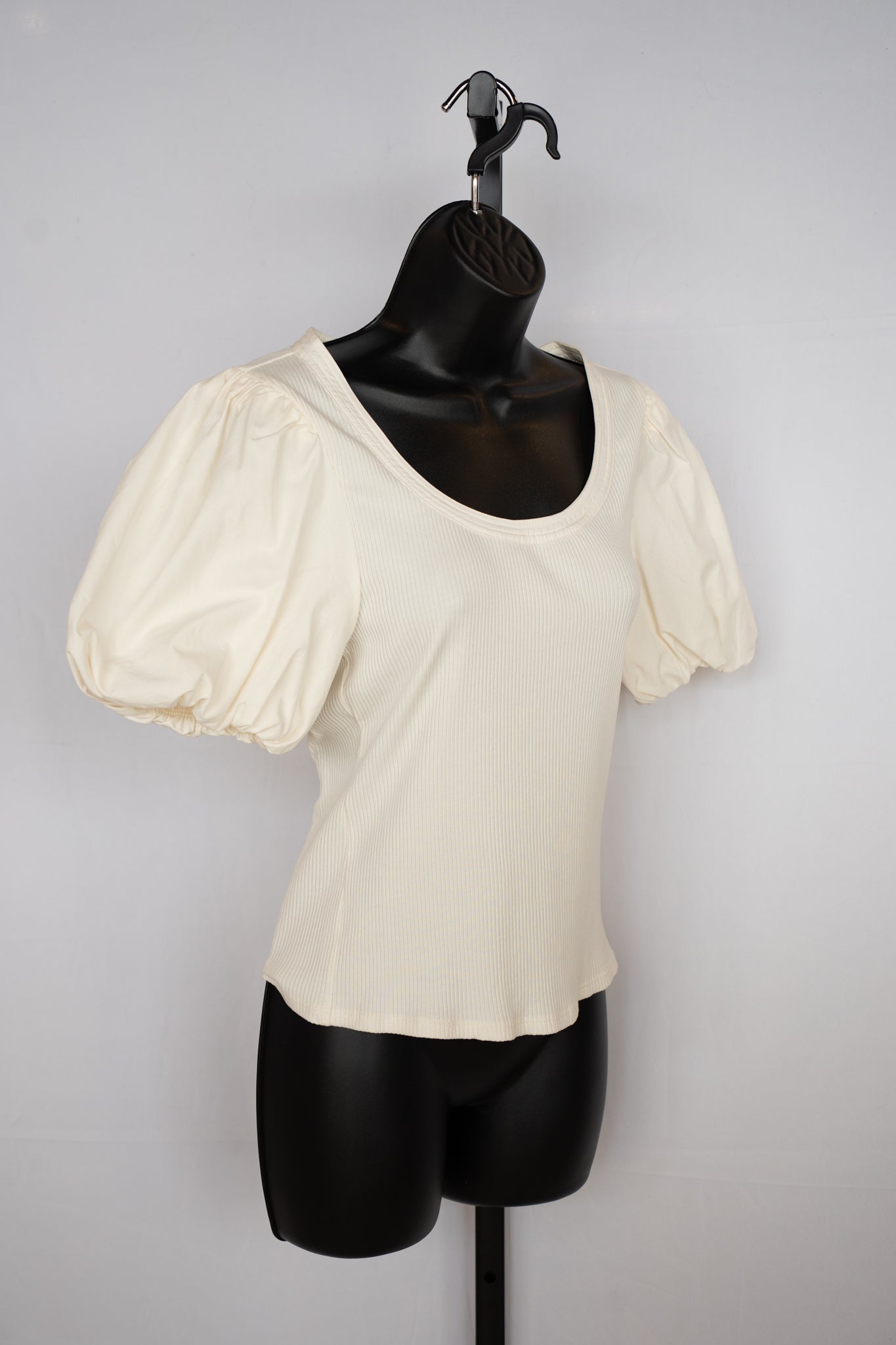 Derek Lam Cream Puff Short Sleeve Ribbed U-Neck Top