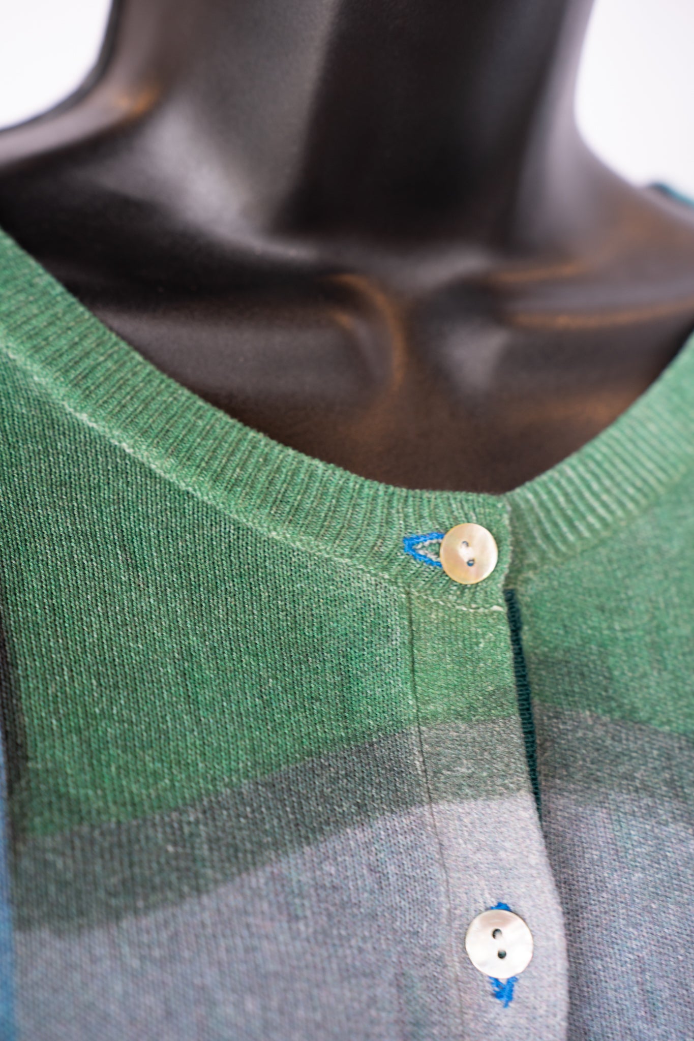 Deborah James Multi Blue & Green Square Print Reversible Cardigan Sweater NWT
