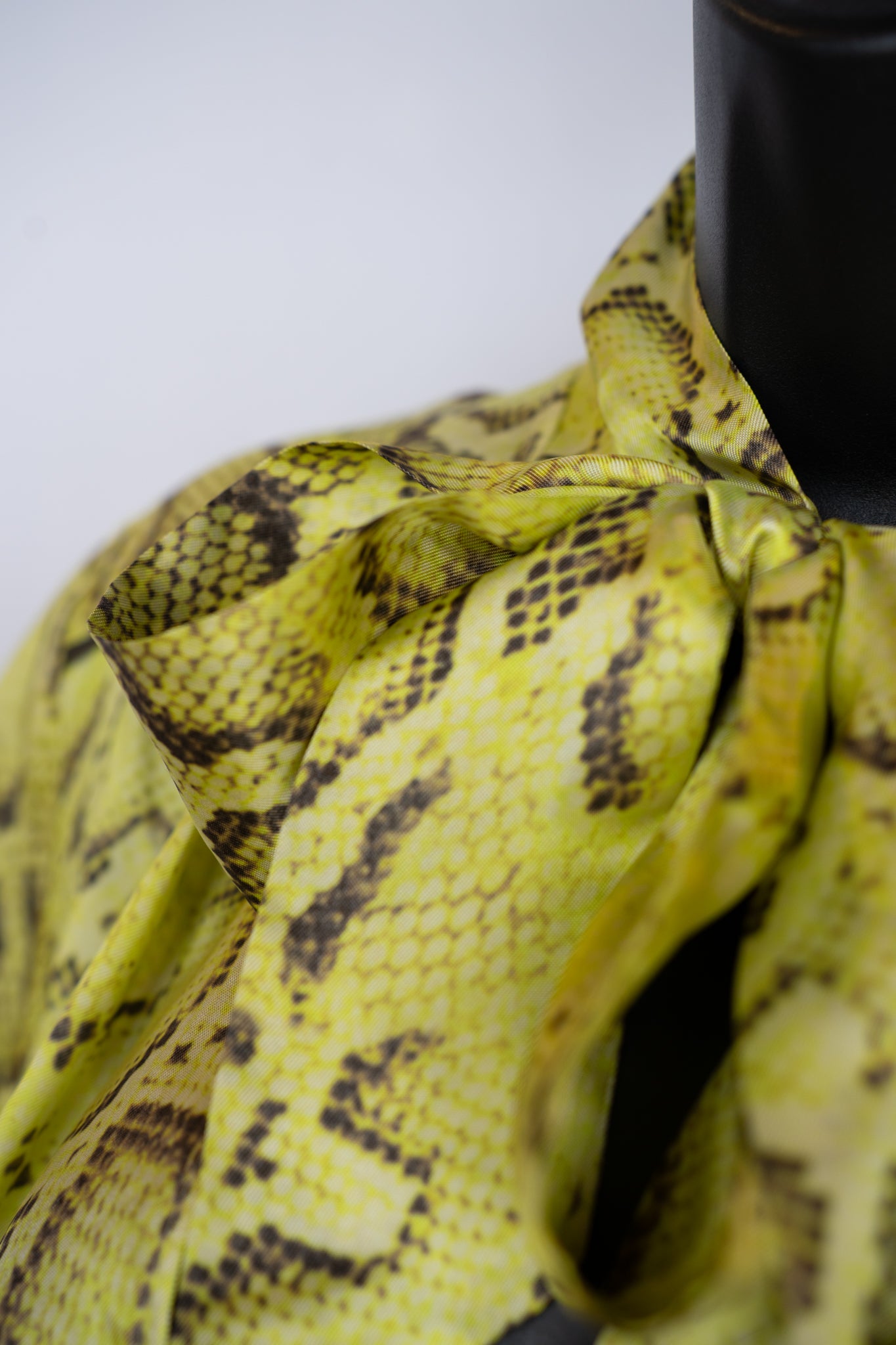 Pinko Satin Yellow Snakeskin Print V & Tie-Neck Long Sleeve Blouse