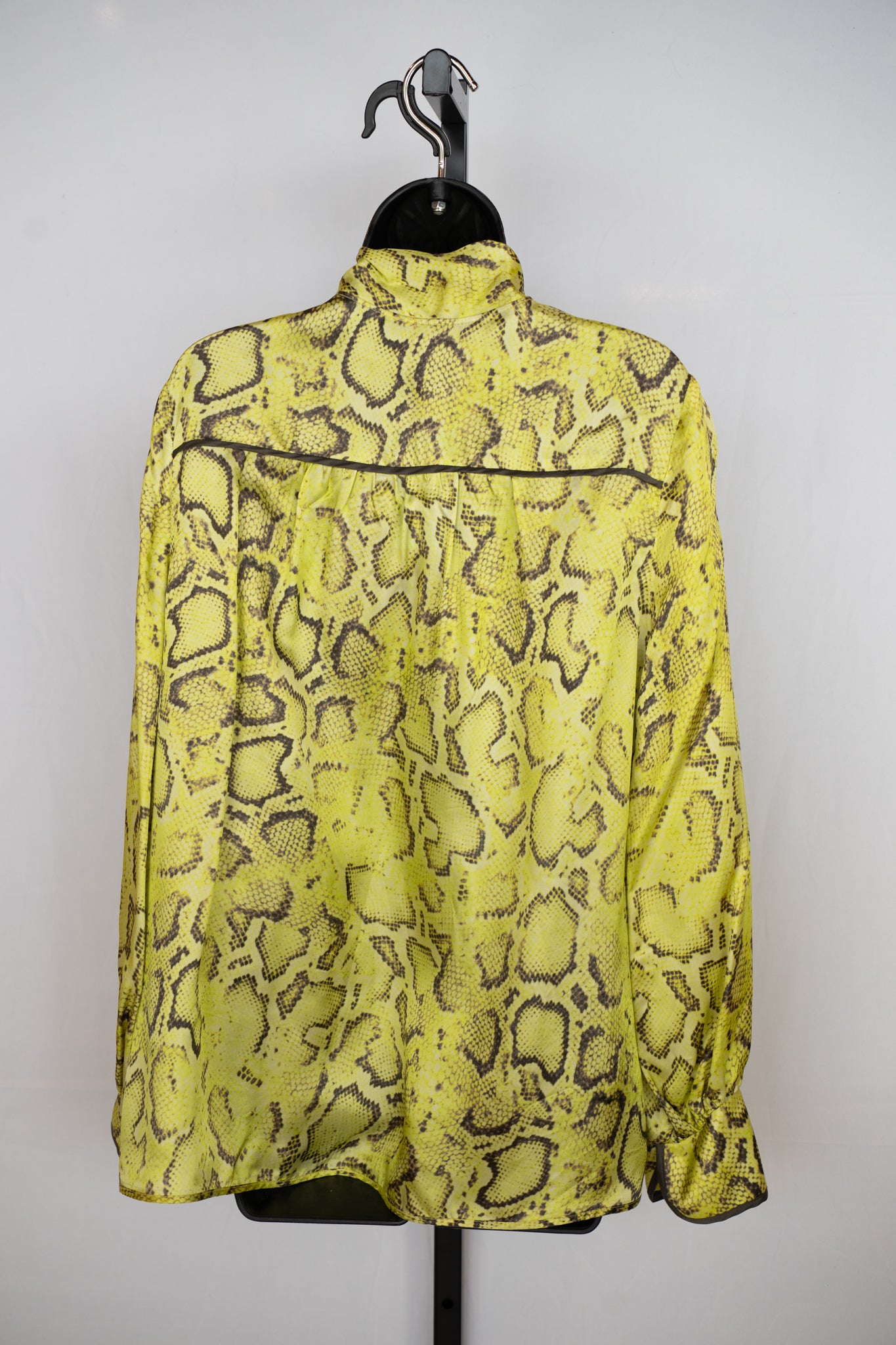 Pinko Satin Yellow Snakeskin Print V & Tie-Neck Long Sleeve Blouse