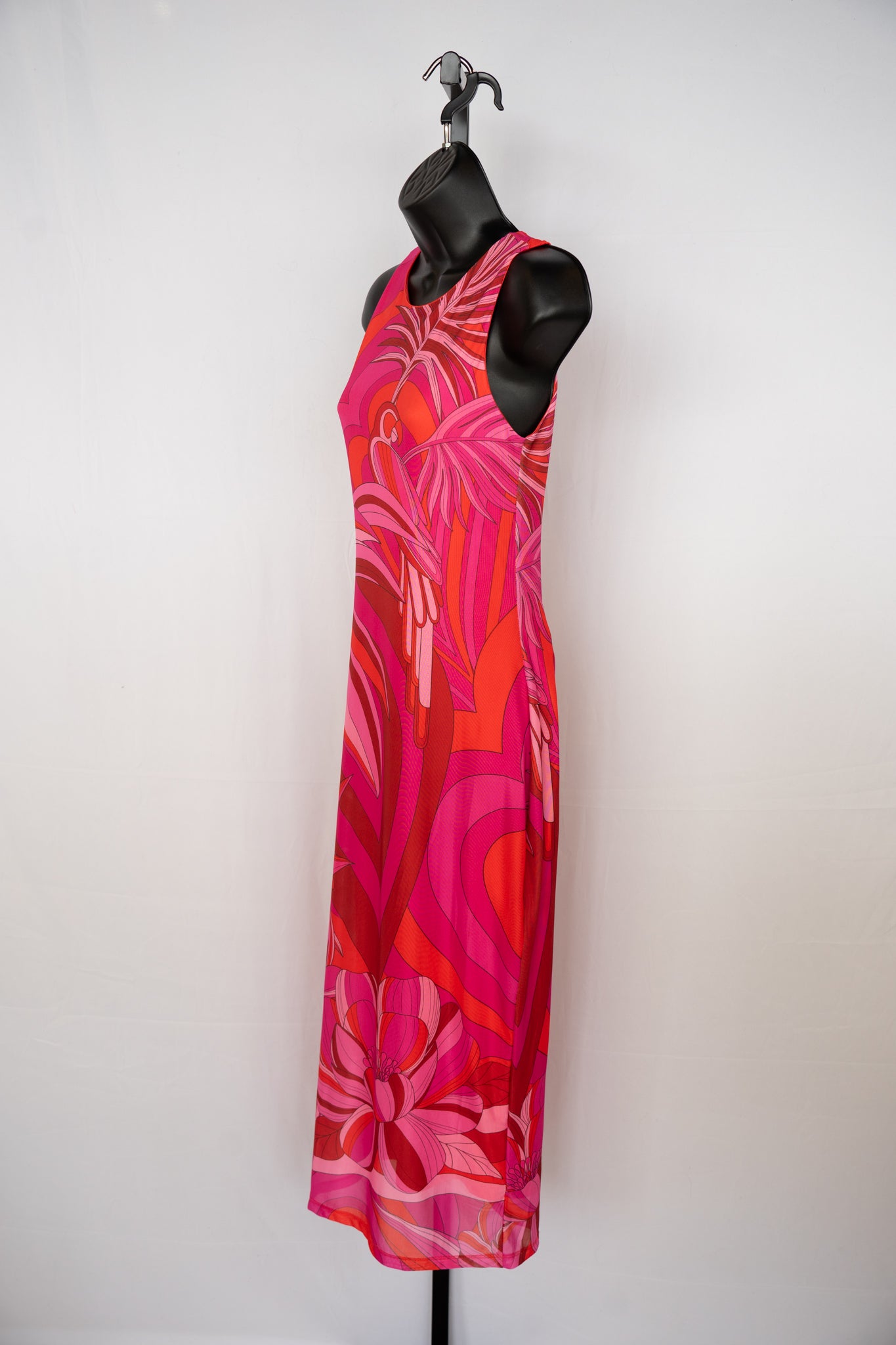 Farm Rio Mesh Pink Orange Abstract Sleeveless Midi Dress