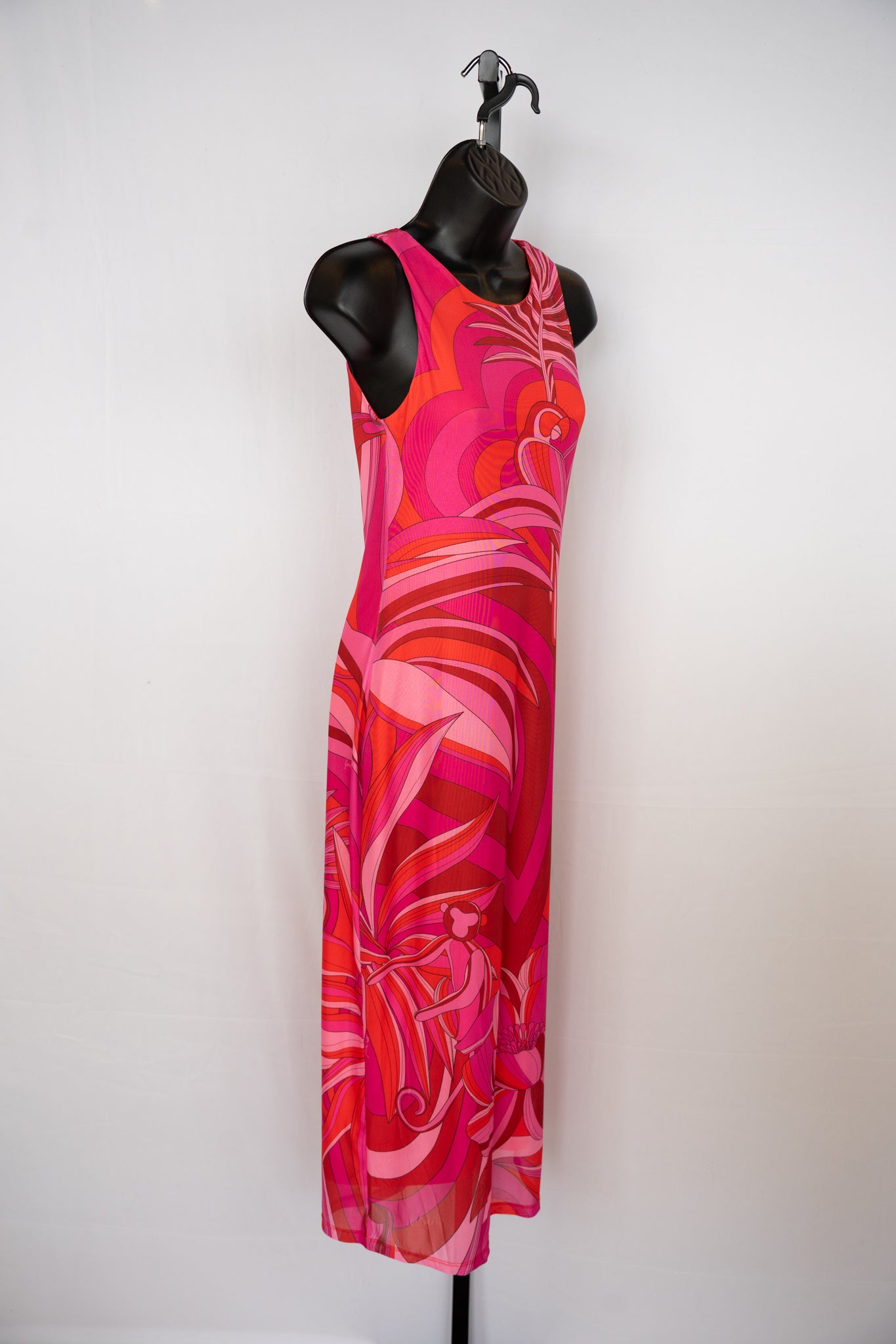 Farm Rio Mesh Pink Orange Abstract Sleeveless Midi Dress