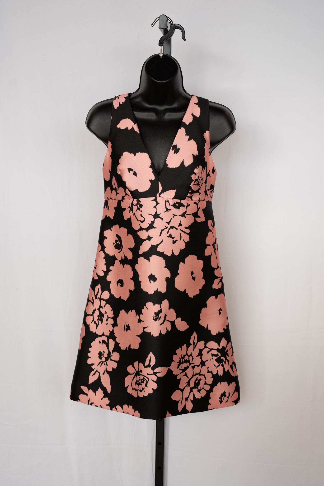 Milly Charcoal Black w Pink Floral Sleeveless V-Neck Knee-Length Dress