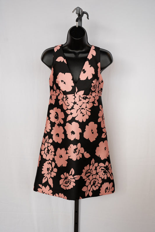 Milly Charcoal Black w Pink Floral Sleeveless V-Neck Knee-Length Dress