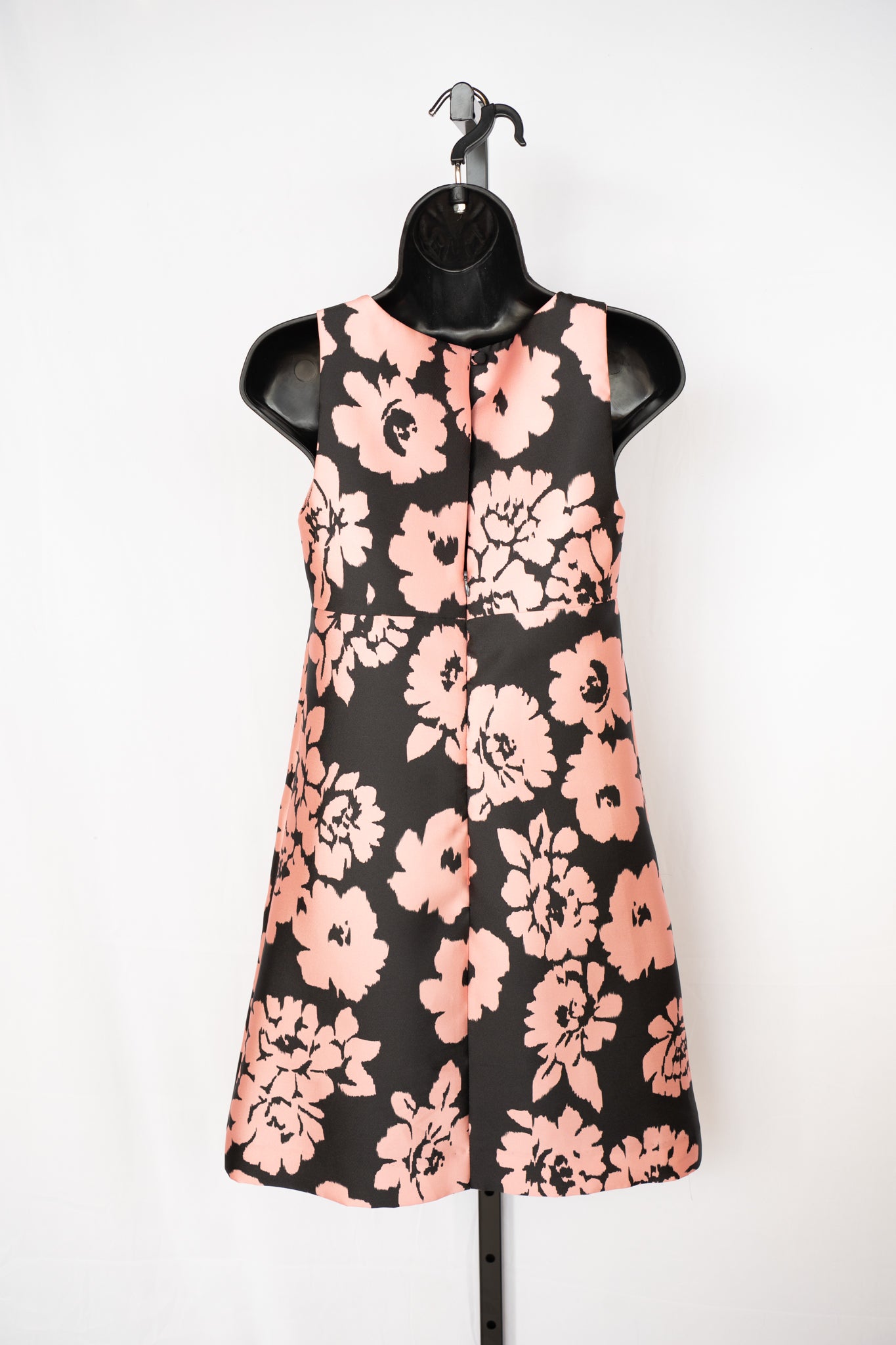 Milly Charcoal Black w Pink Floral Sleeveless V-Neck Knee-Length Dress