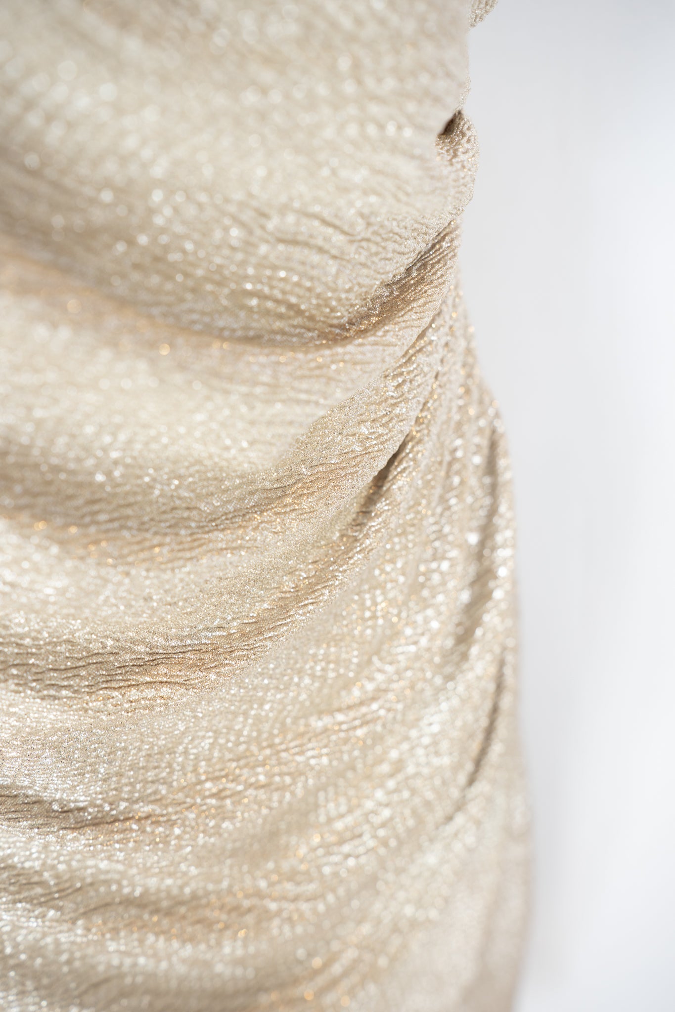 David Meister Gold Shimmer Ruched One Shoulder Mini Dress