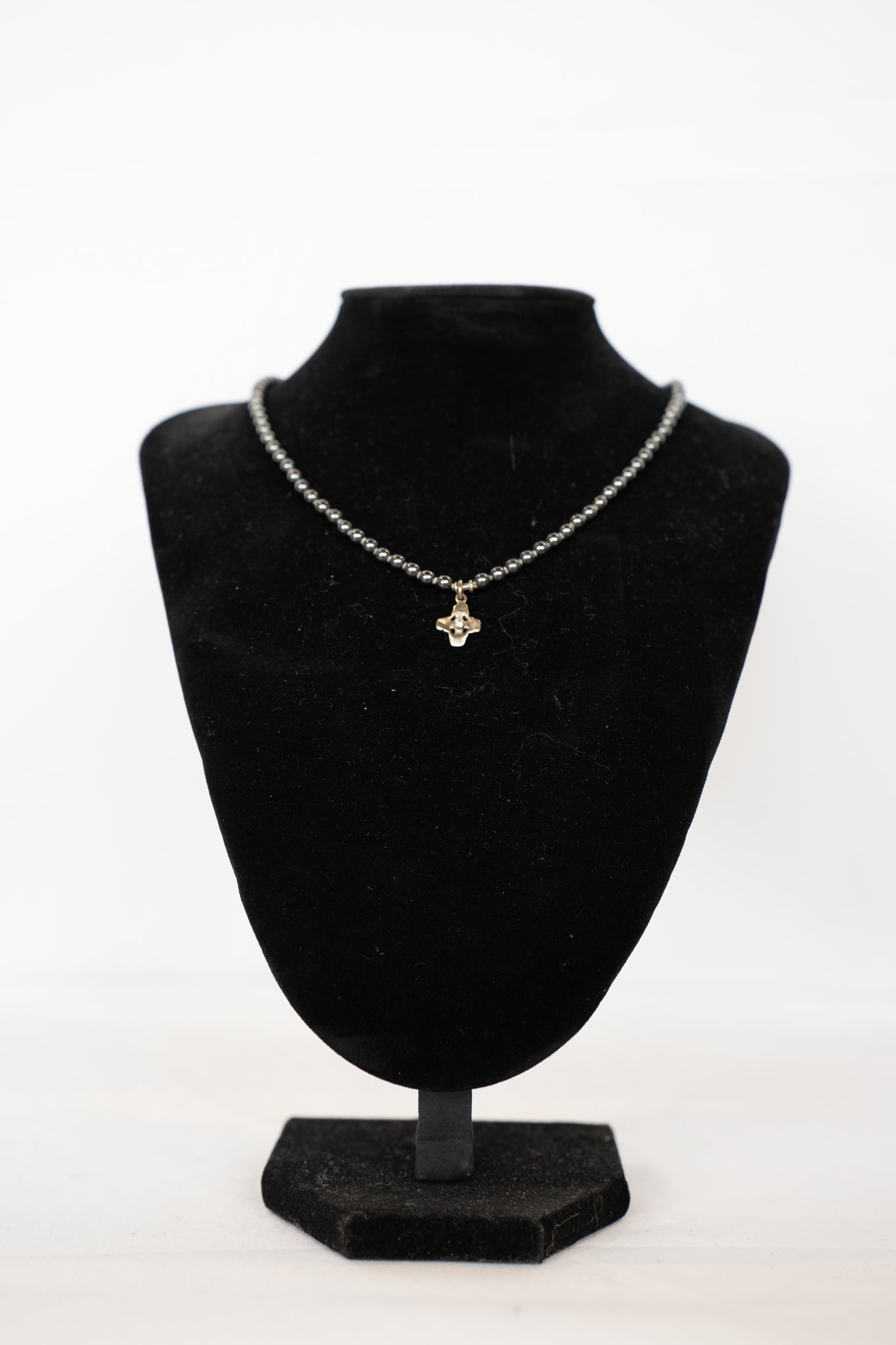 Lee Brevard 18K & Beaded Hematite Tiny Signature Cross with Stone Charm Pendant Necklace on