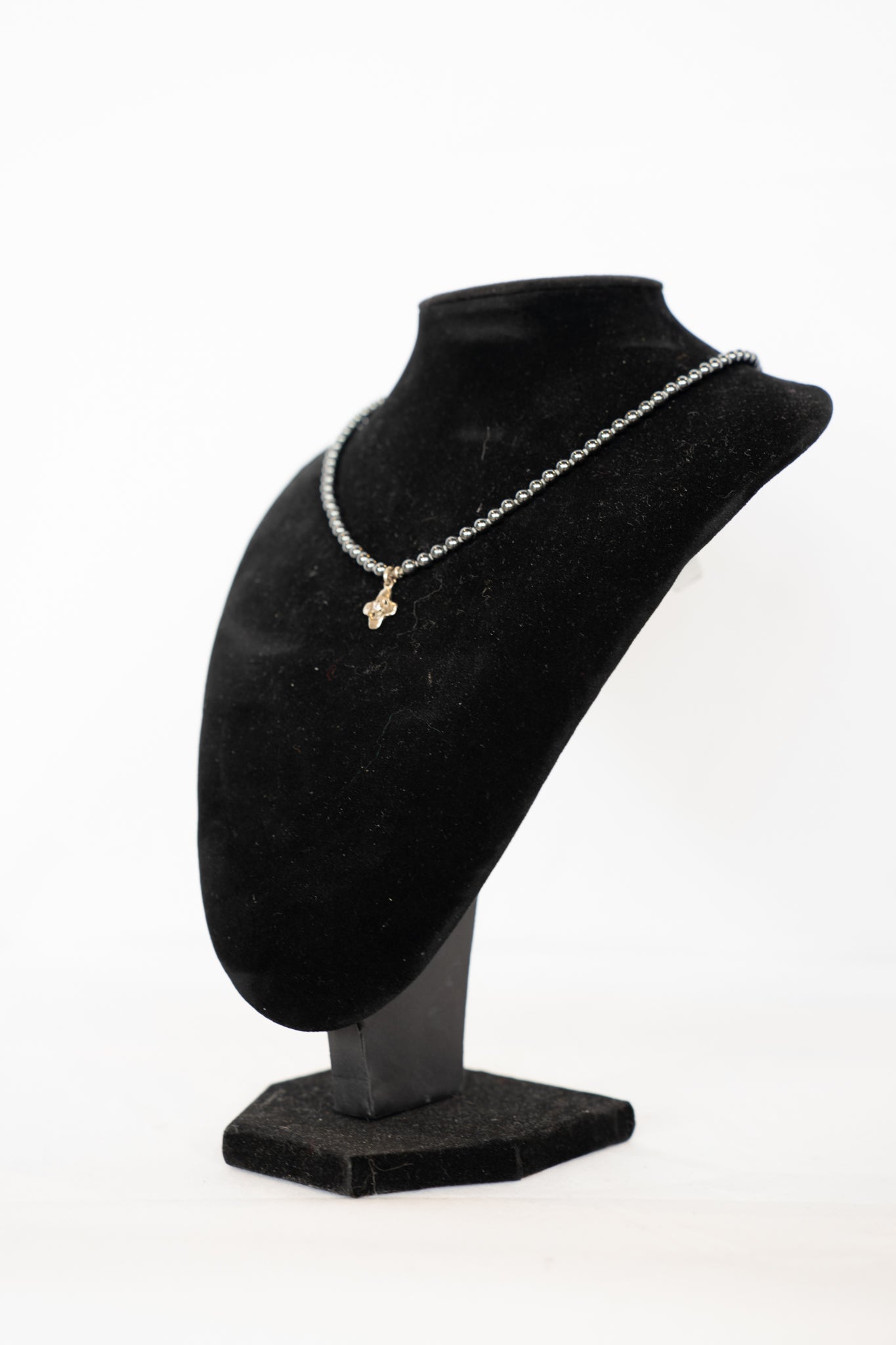 Lee Brevard 18K & Beaded Hematite Tiny Signature Cross with Stone Charm Pendant Necklace on
