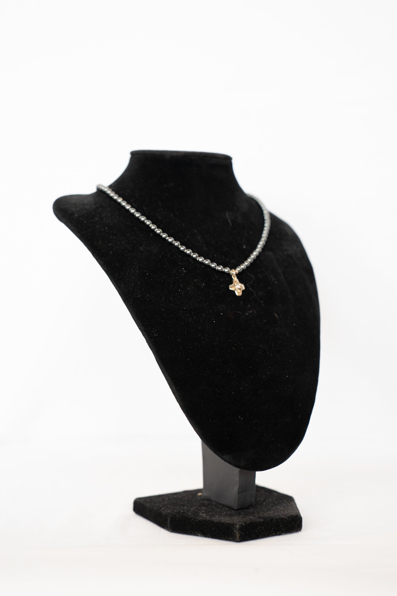 Lee Brevard 18K & Beaded Hematite Tiny Signature Cross with Stone Charm Pendant Necklace on