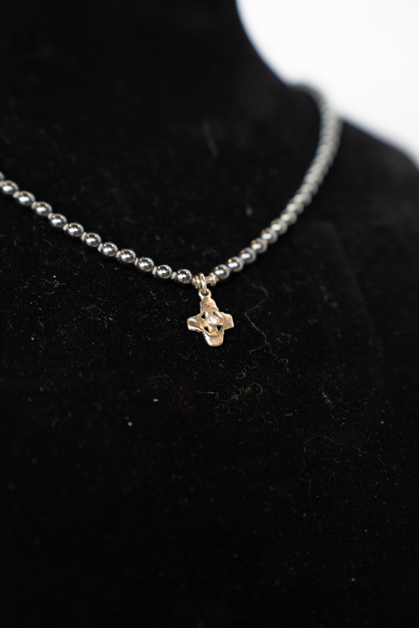 Lee Brevard 18K & Beaded Hematite Tiny Signature Cross with Stone Charm Pendant Necklace on