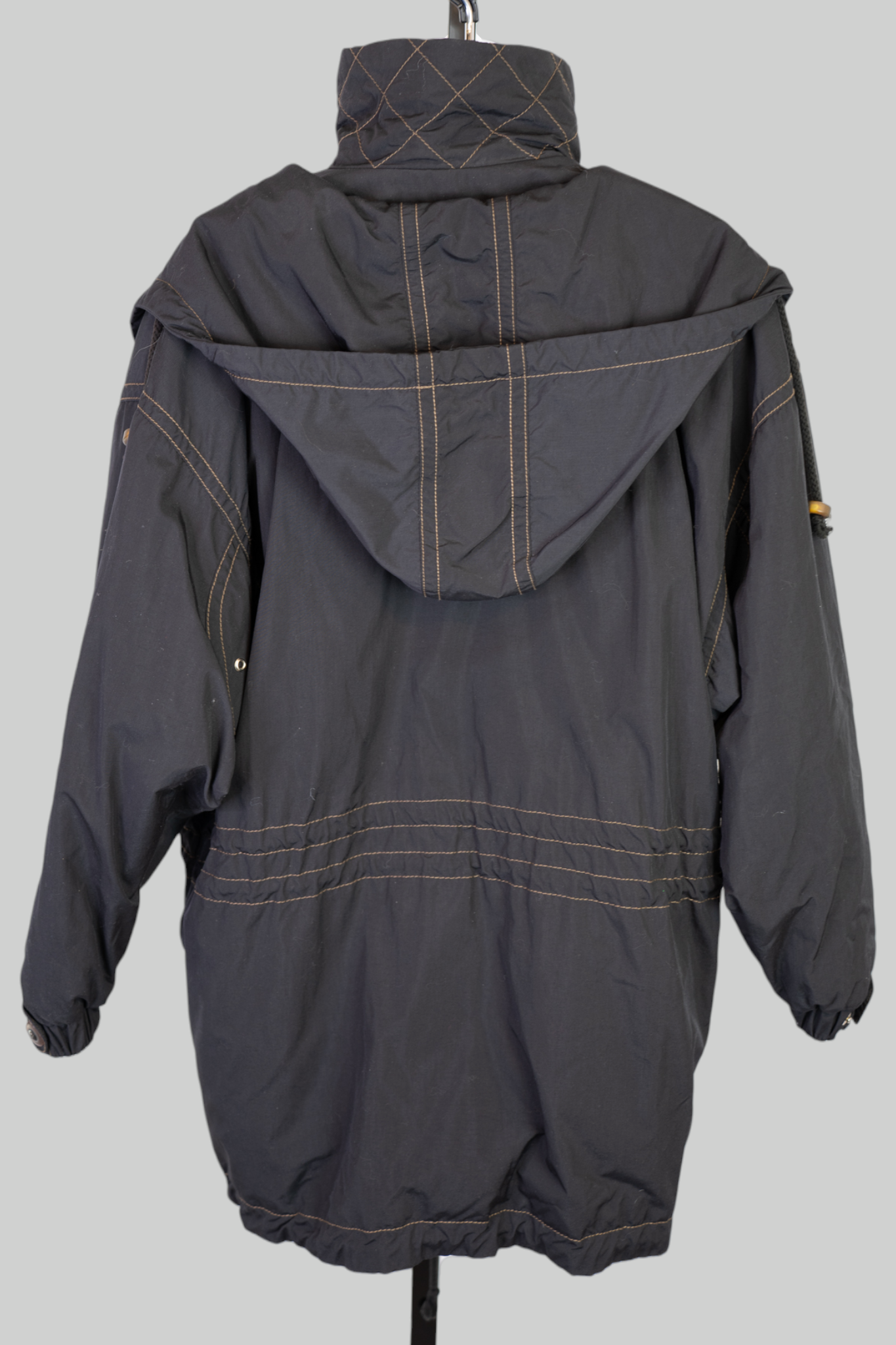 Bogner Black w Gold Stitching Logo Embroidered Zip Up Ski Jacket w Hood