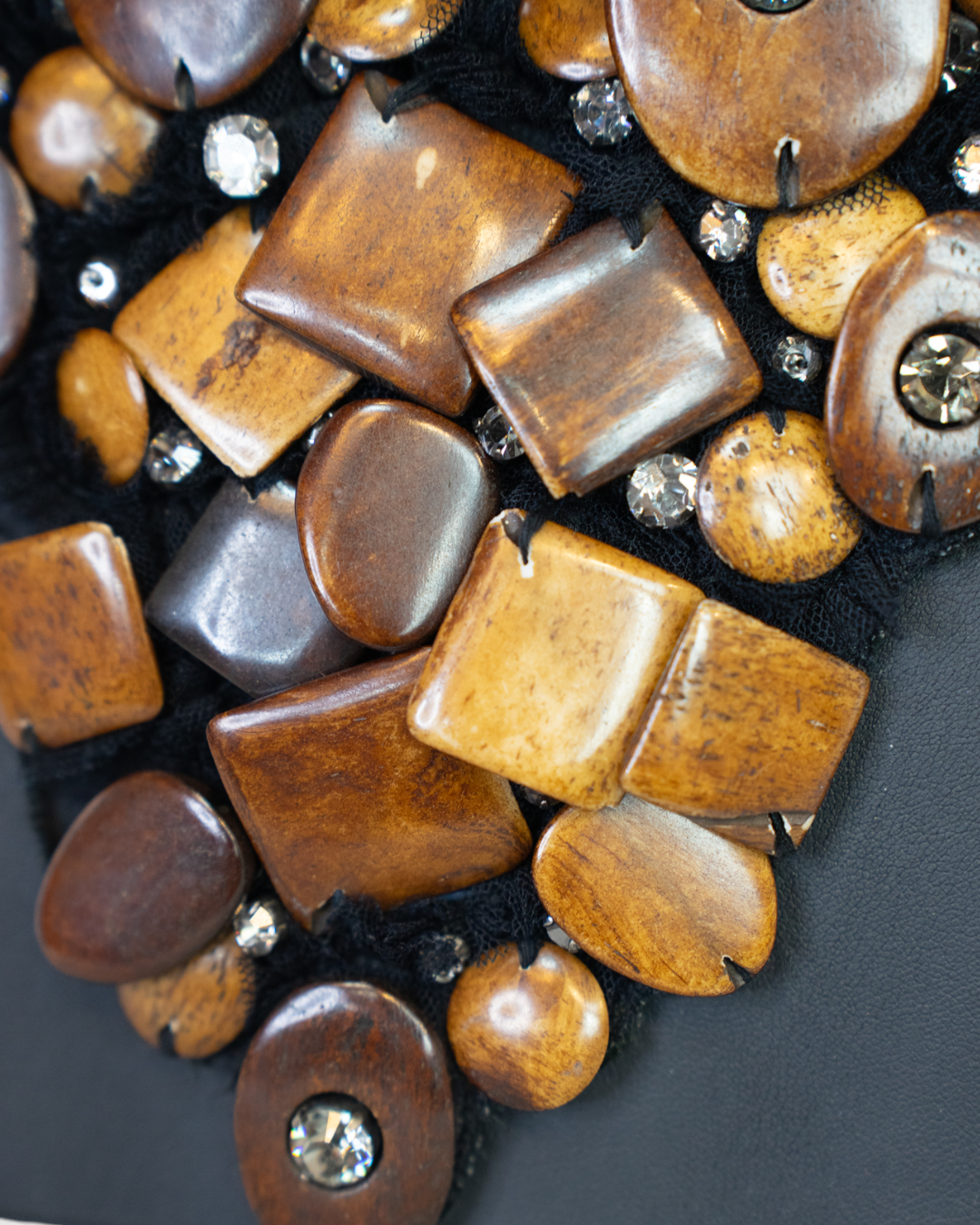 Neiman Marcus Black Bib Necklace w/ Brown Beads