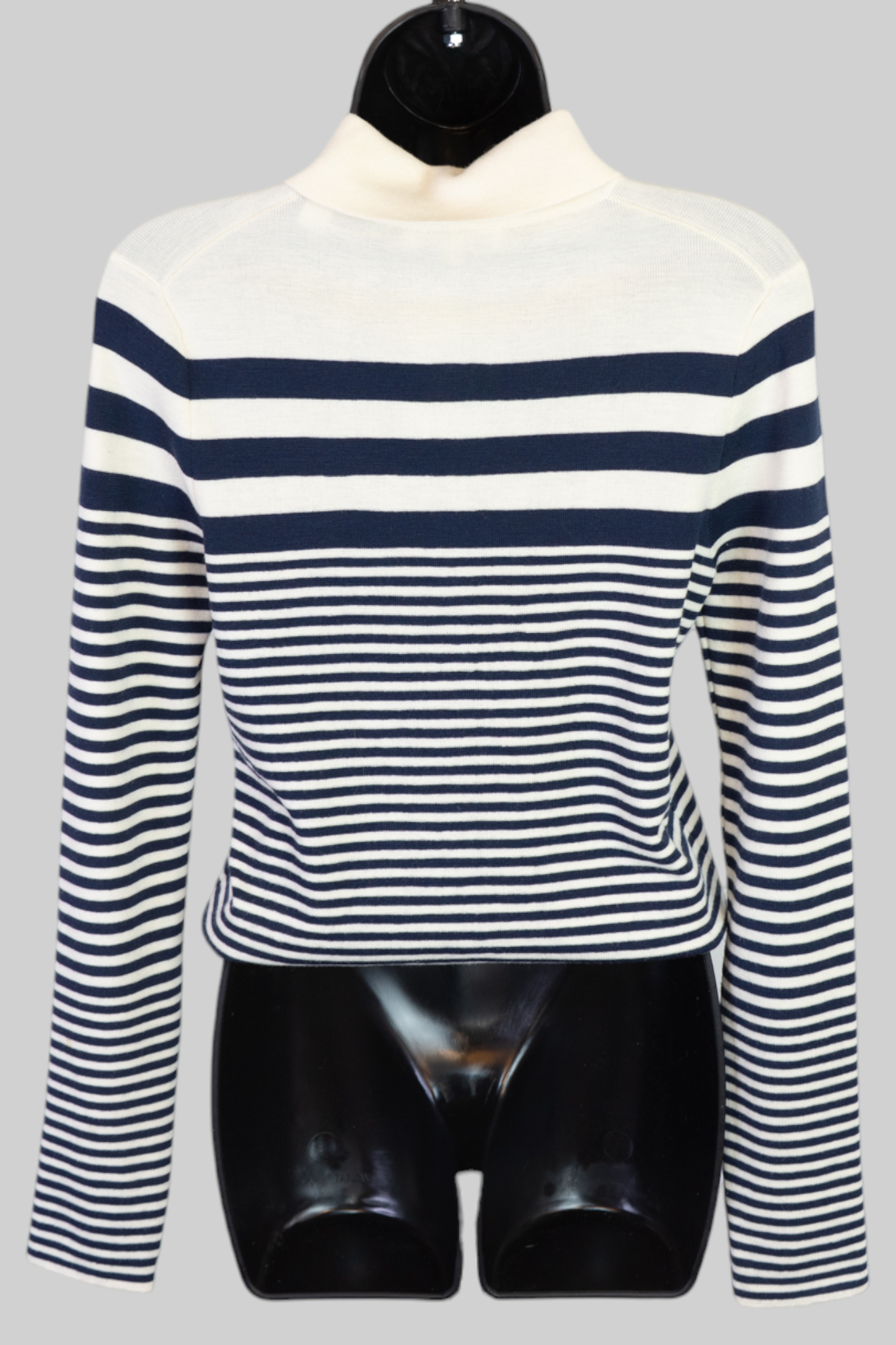 Veronica Beard Wool Cream Navy Stripe Collared Button Long Sleeve Sweater
