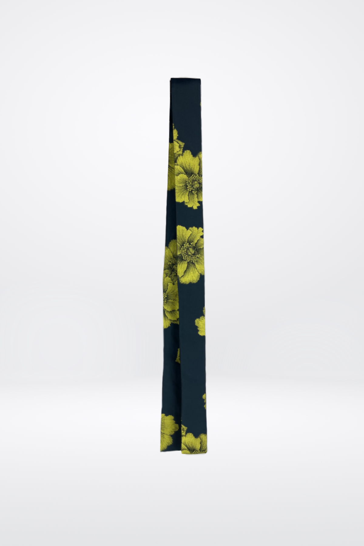 Etro Navy Lime Green Satin Floral Print Structured Belted Blouse
