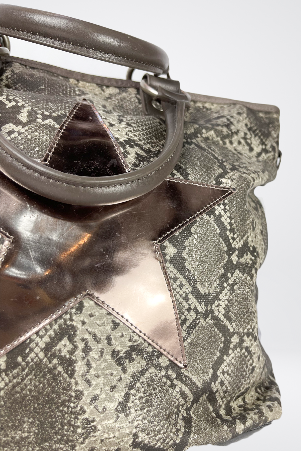 George Gina & Lucy "Hopper" Tote - Grey Snake & Camo Print w Bronze Metallic Star