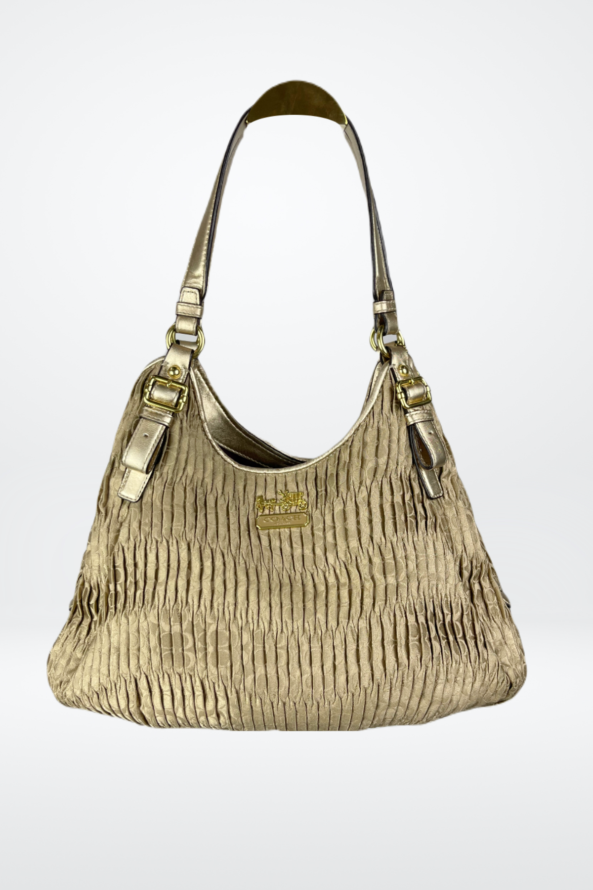 Coach Puckered Metallic Tan Shoulder Bag