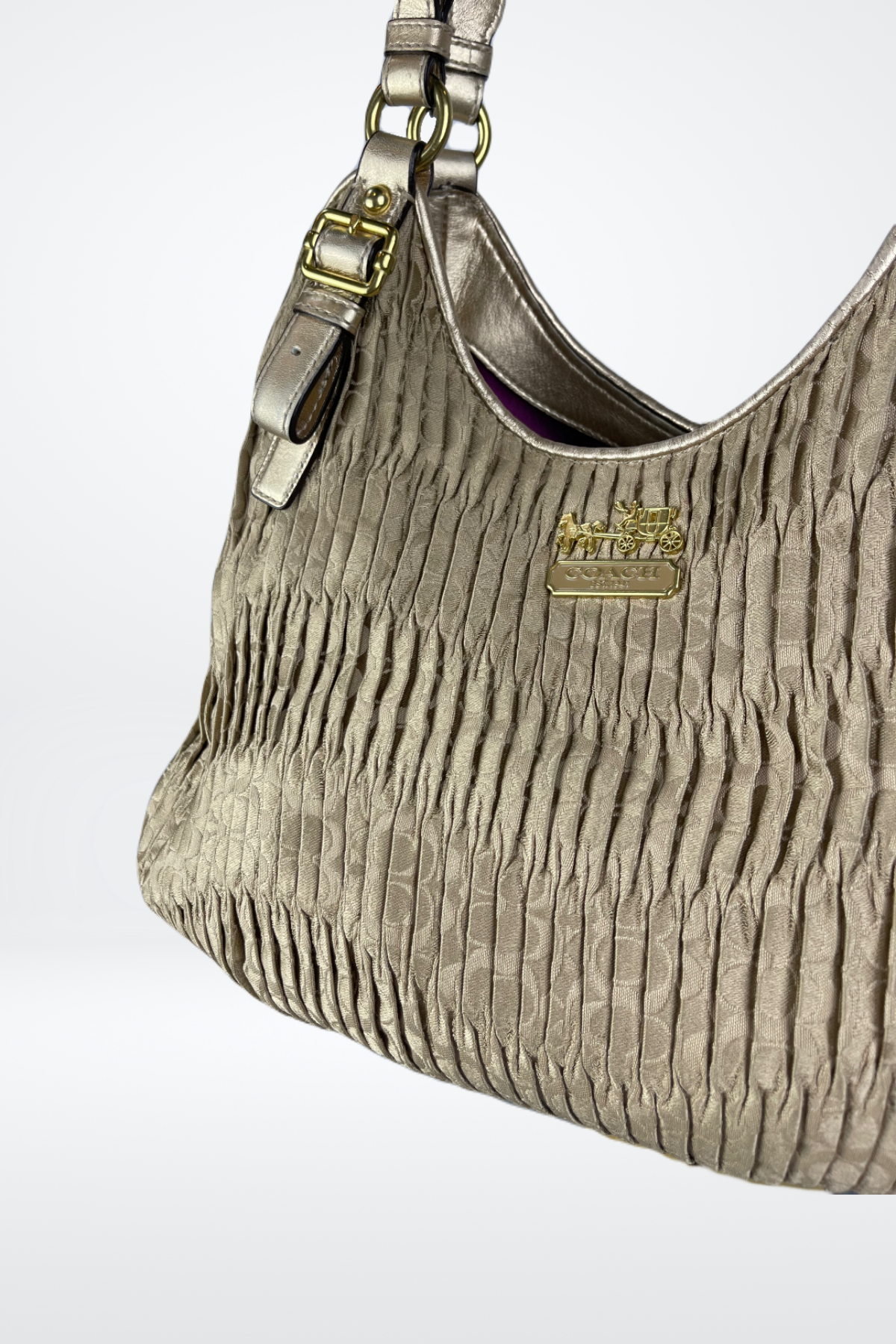 Coach Puckered Metallic Tan Shoulder Bag