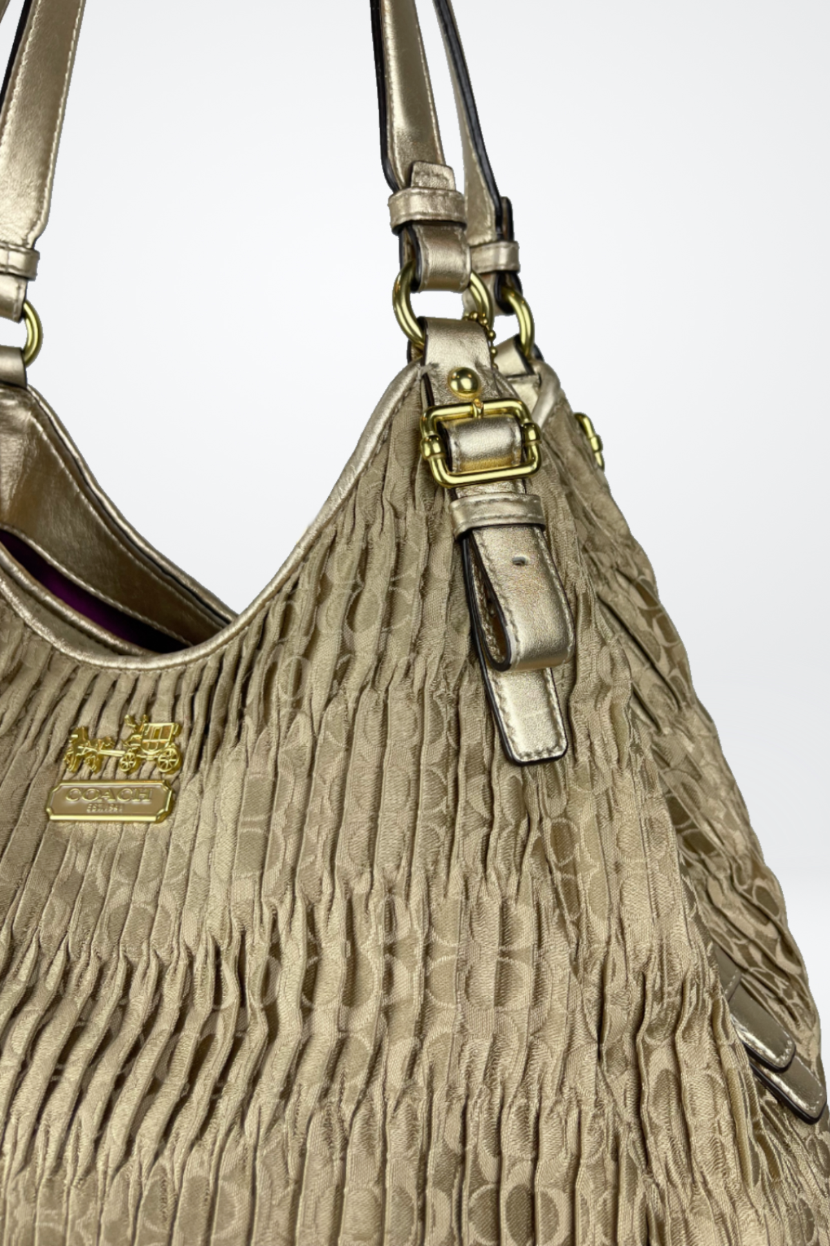 Coach Puckered Metallic Tan Shoulder Bag