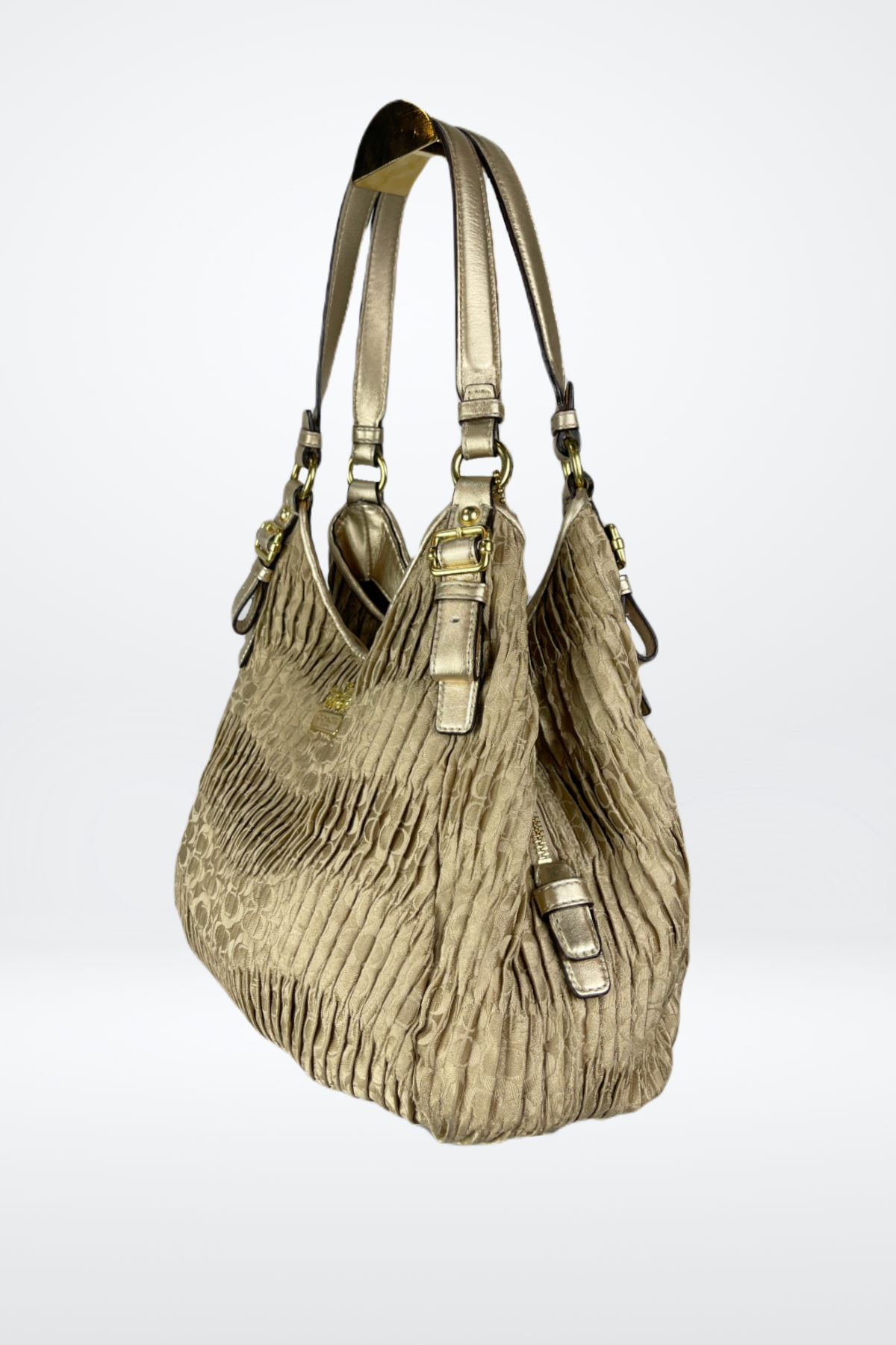 Coach Puckered Metallic Tan Shoulder Bag