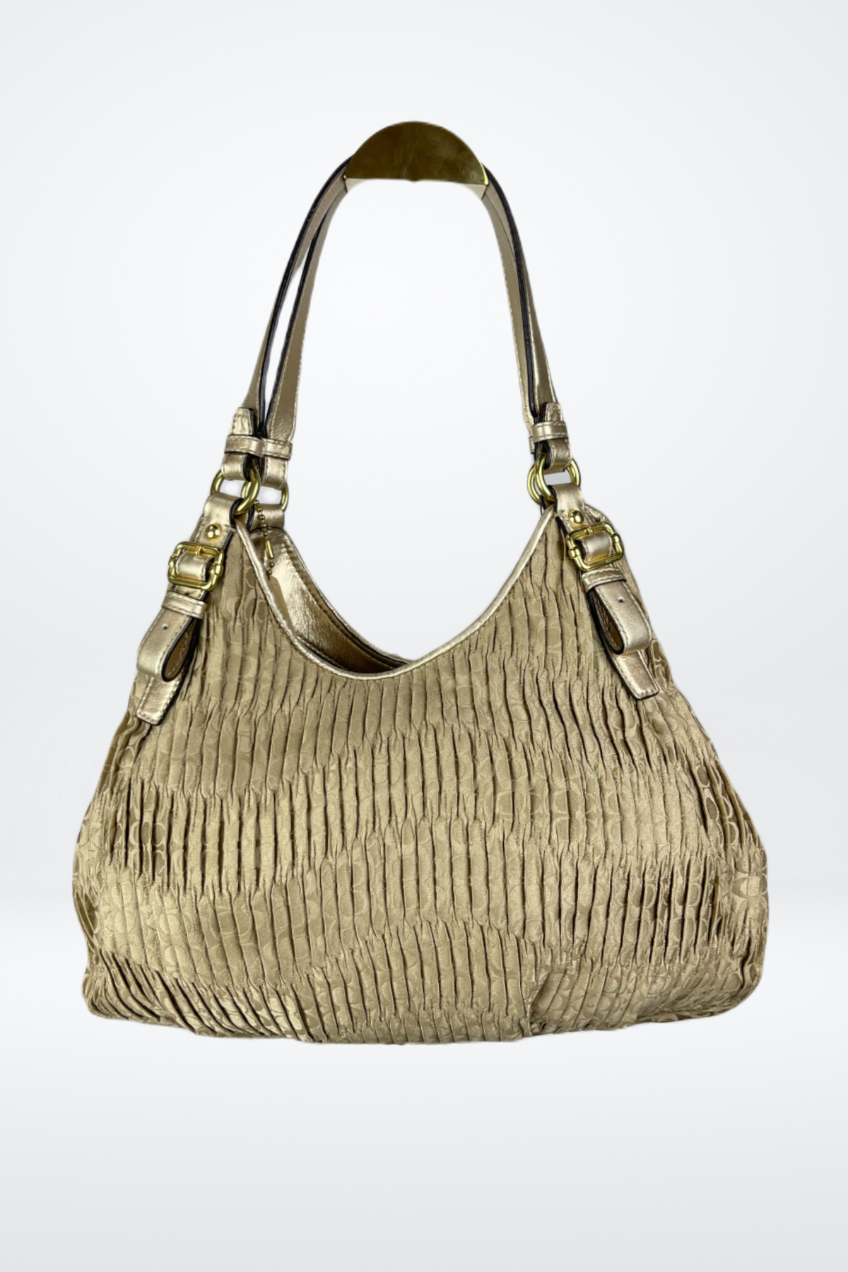 Coach Puckered Metallic Tan Shoulder Bag