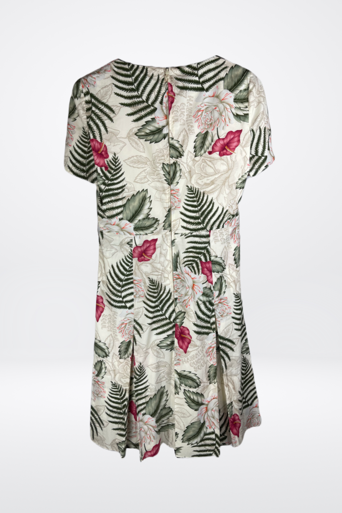 Gucci White w Red & Green Floral Short Sleeve Square-Neck "Hawaiian Dream Dress" NWT