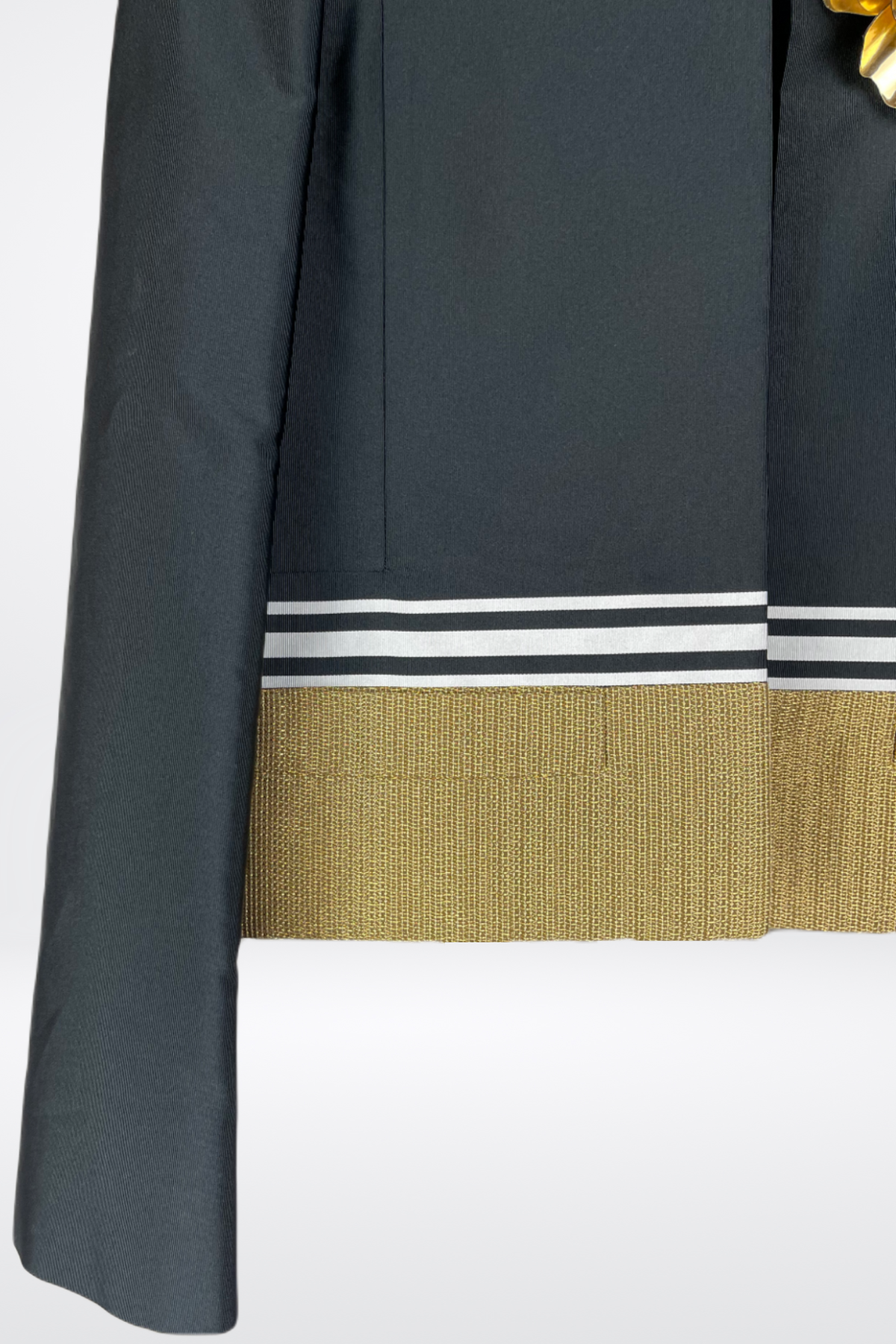 Gucci Cropped Collarless Jacket w/ Gold Metal Brooch