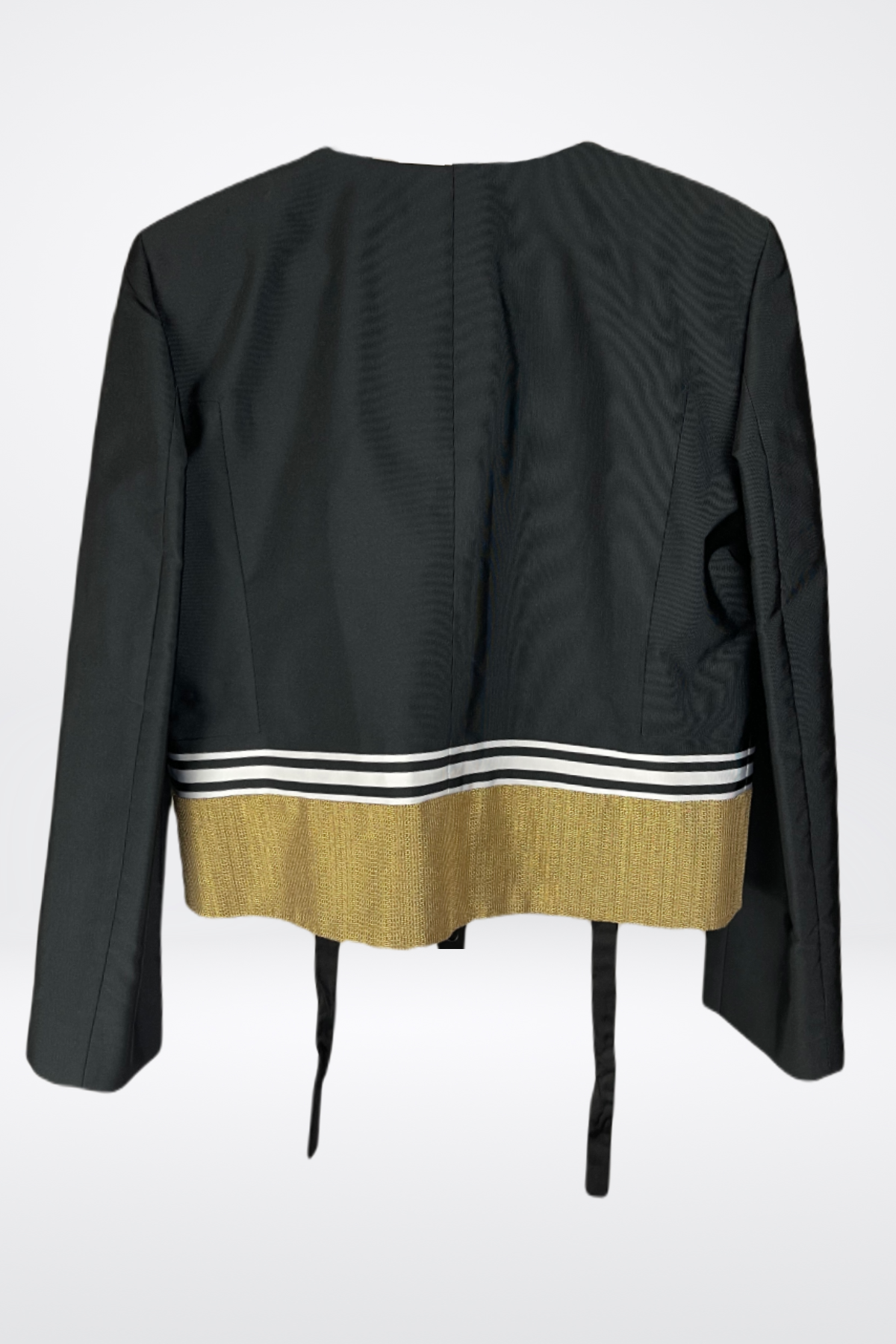 Gucci Cropped Collarless Jacket w/ Gold Metal Brooch
