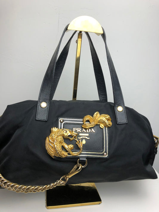Prada Tessuto Nylon Saffiano Animalier Shoulder Bag