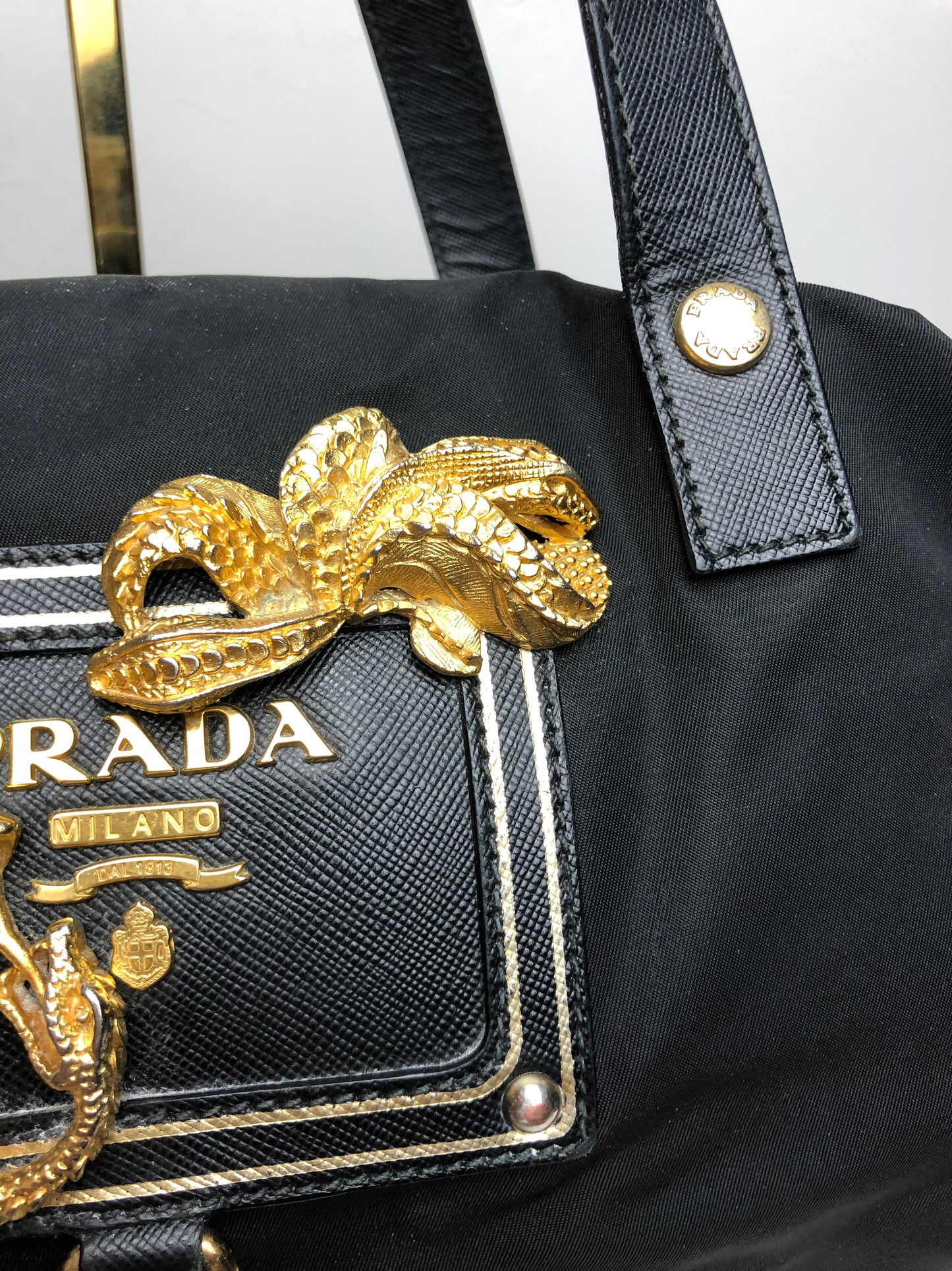 Prada Tessuto Nylon Saffiano Animalier Shoulder Bag