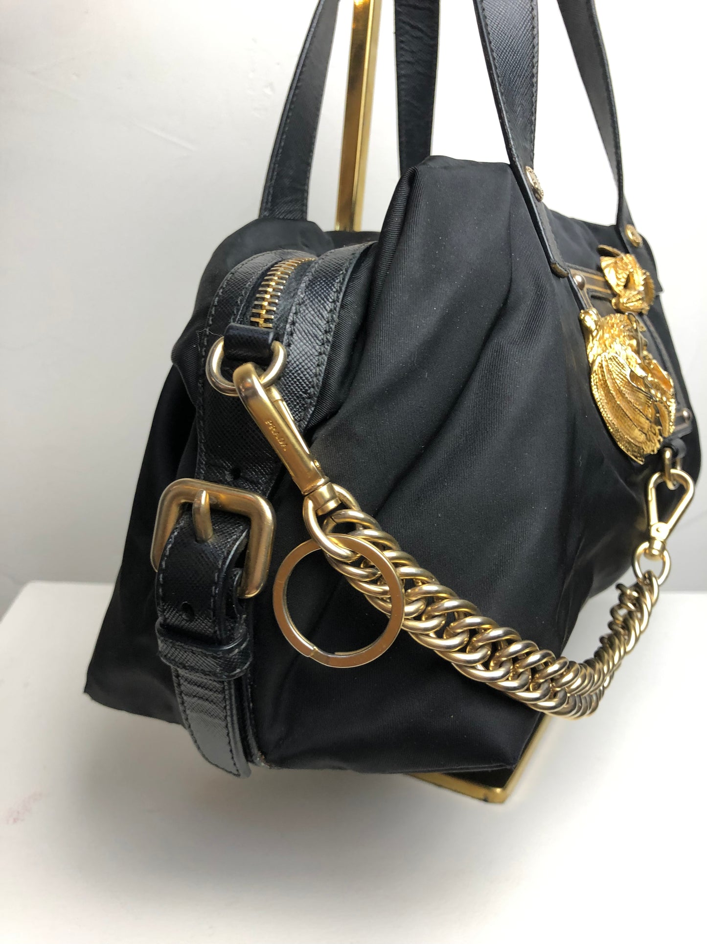 Prada Tessuto Nylon Saffiano Animalier Shoulder Bag
