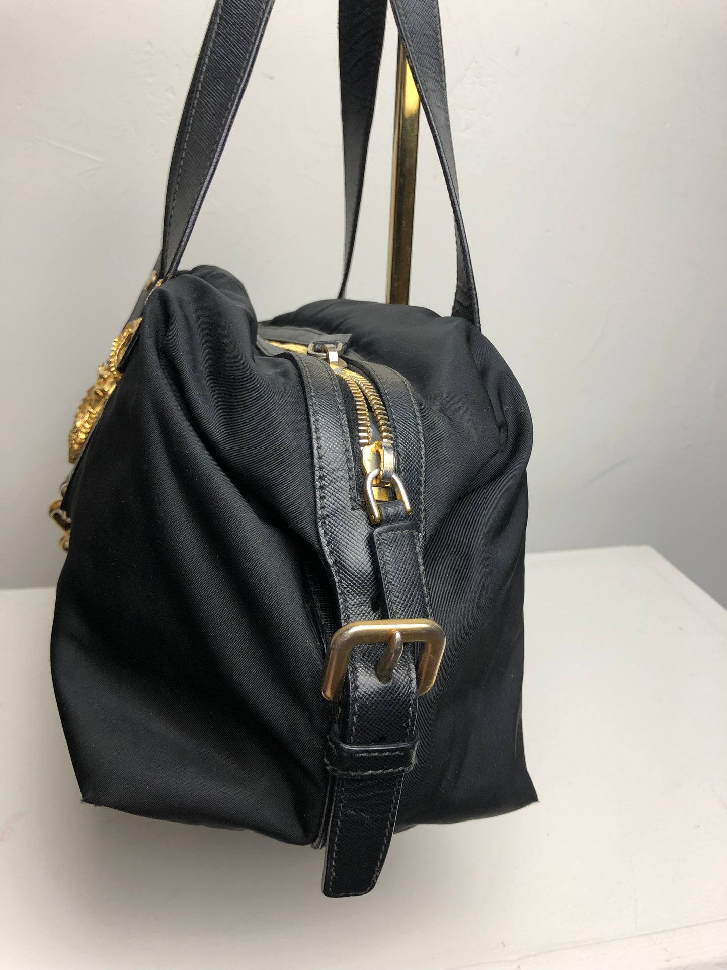 Prada Tessuto Nylon Saffiano Animalier Shoulder Bag