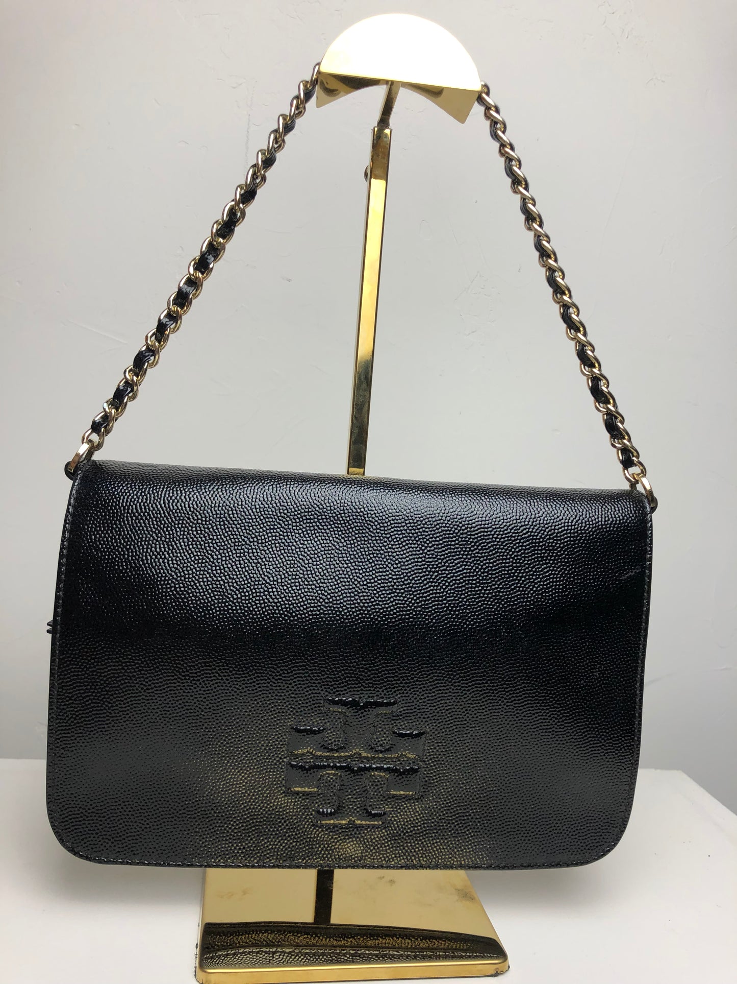 Tory Burch Black Caviar Convertible Crossbody Bag w/ Gold Chain