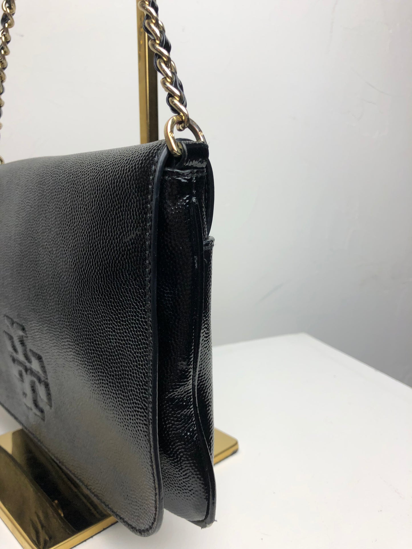 Tory Burch Black Caviar Convertible Crossbody Bag w/ Gold Chain