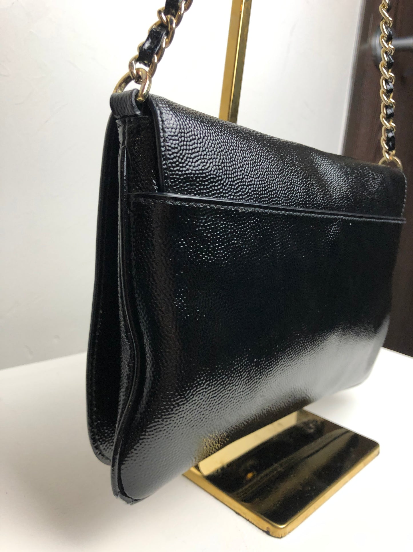 Tory Burch Black Caviar Convertible Crossbody Bag w/ Gold Chain