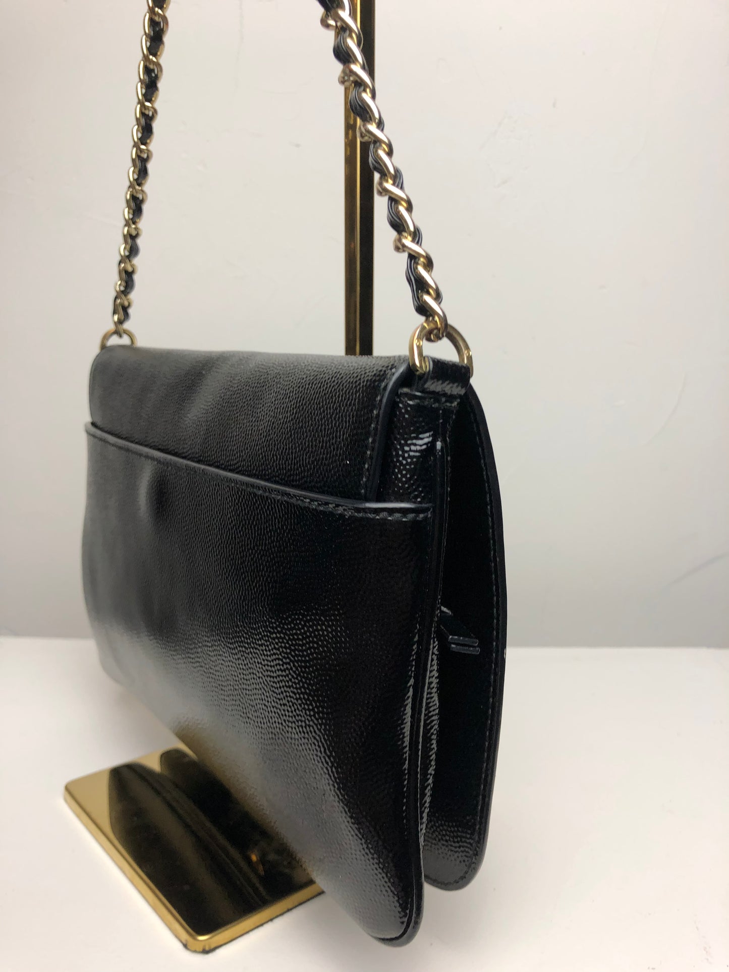 Tory Burch Black Caviar Convertible Crossbody Bag w/ Gold Chain
