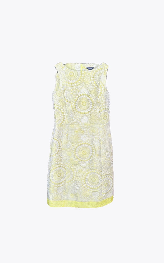 Doncaster Collection Bright Yellow & Beige Textured Sleeveless Knee Length Dress NWT