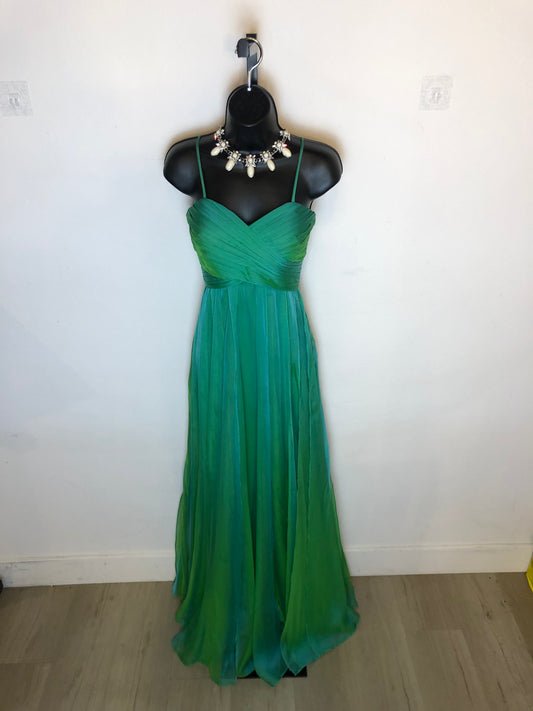 La Femme Mermaid Green Strapless Ruched Bodice Gown