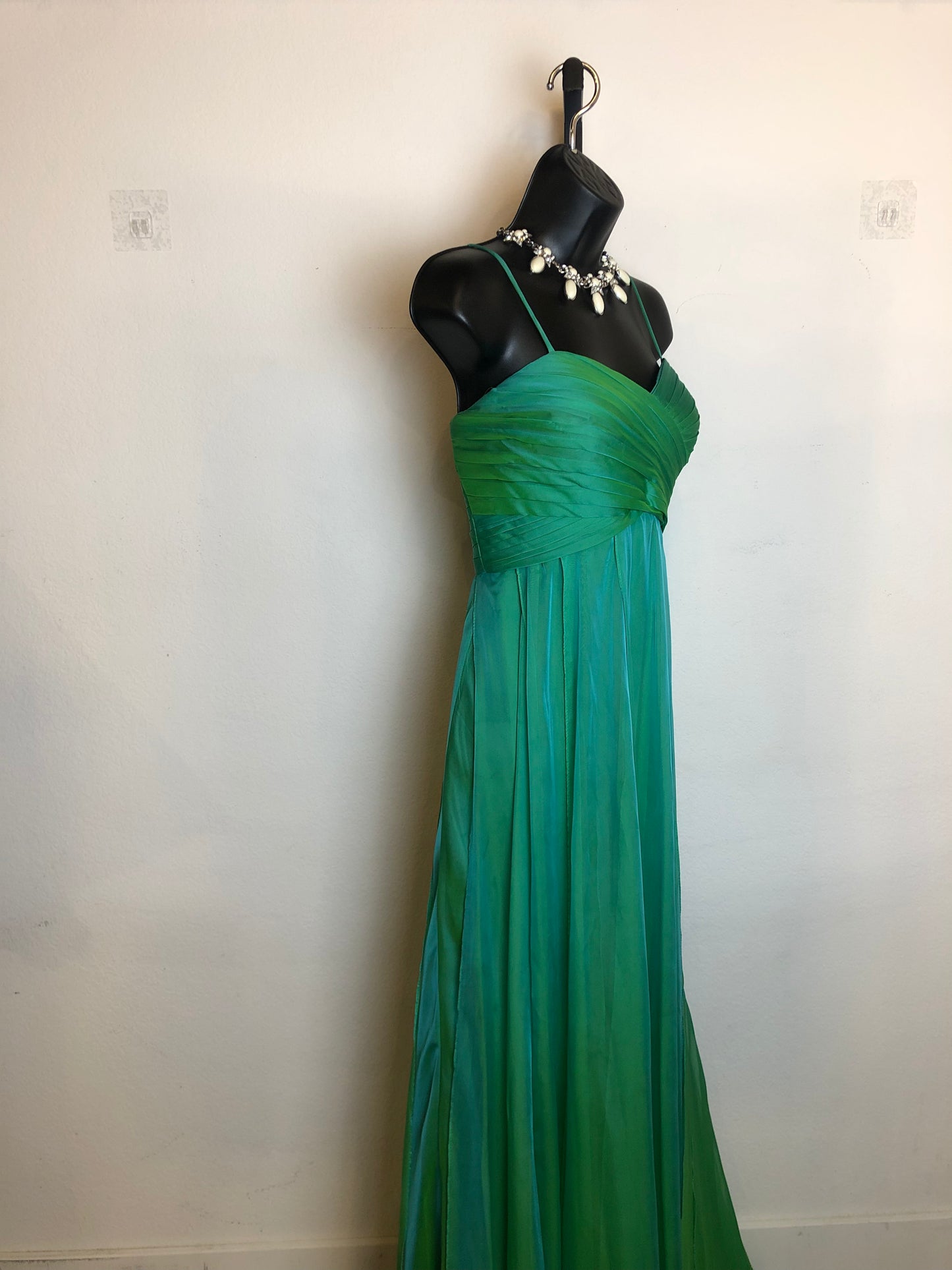 La Femme Mermaid Green Strapless Ruched Bodice Gown