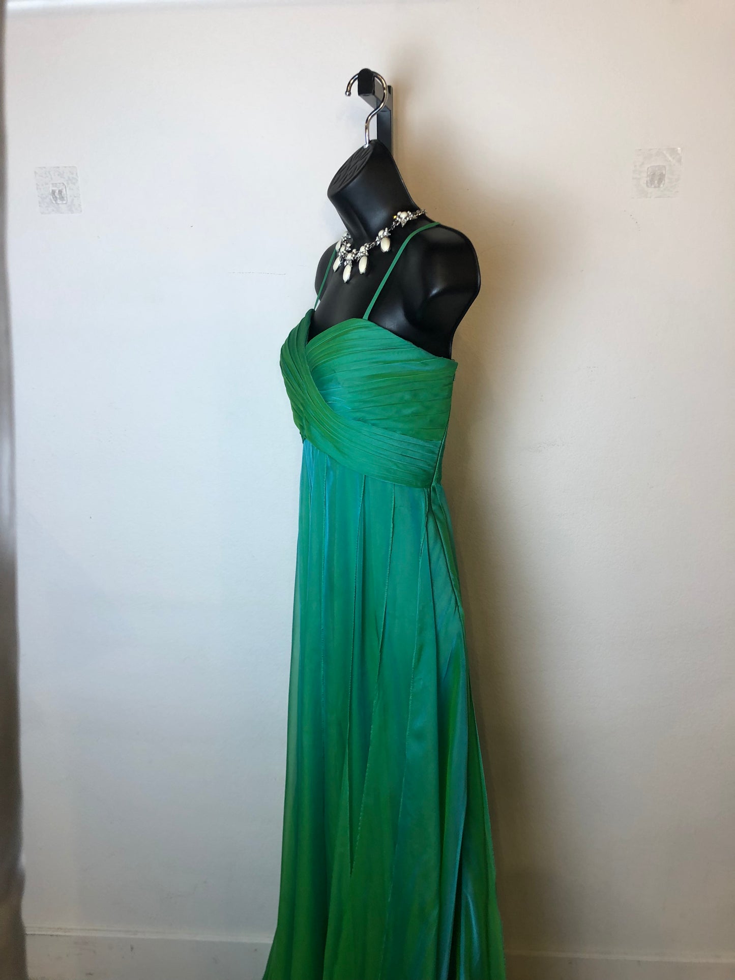 La Femme Mermaid Green Strapless Ruched Bodice Gown