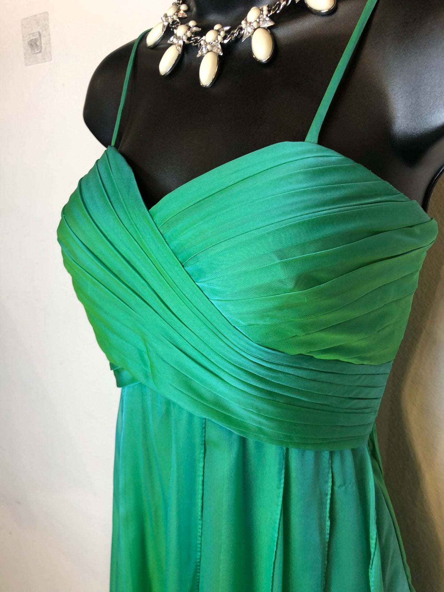 La Femme Mermaid Green Strapless Ruched Bodice Gown