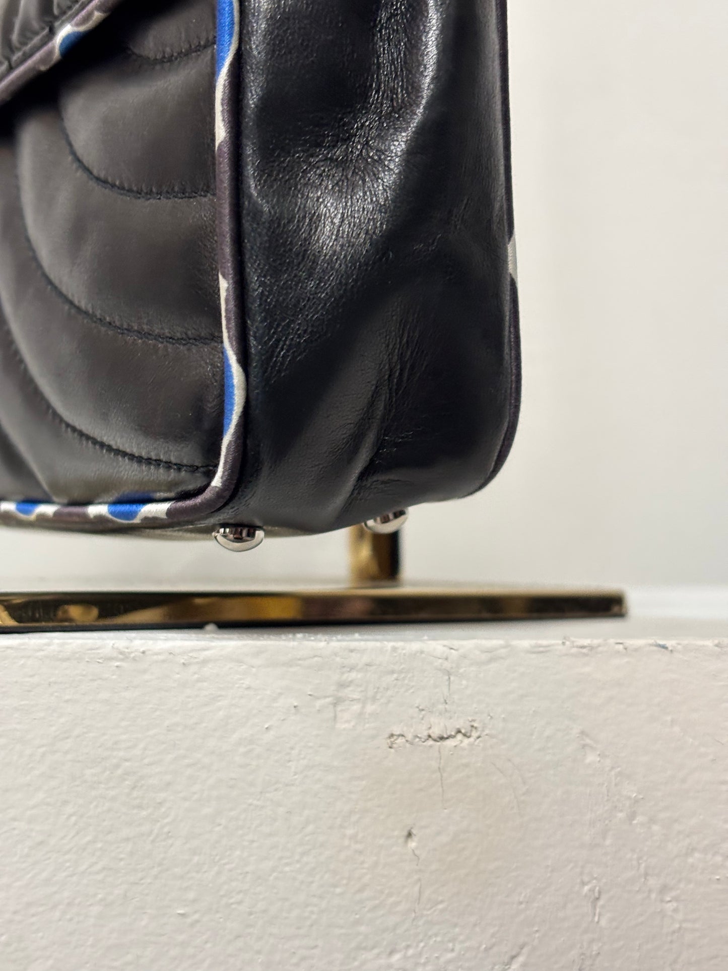 Chanel Black Silk-Trimmed Quilted Chevron Flap Bag