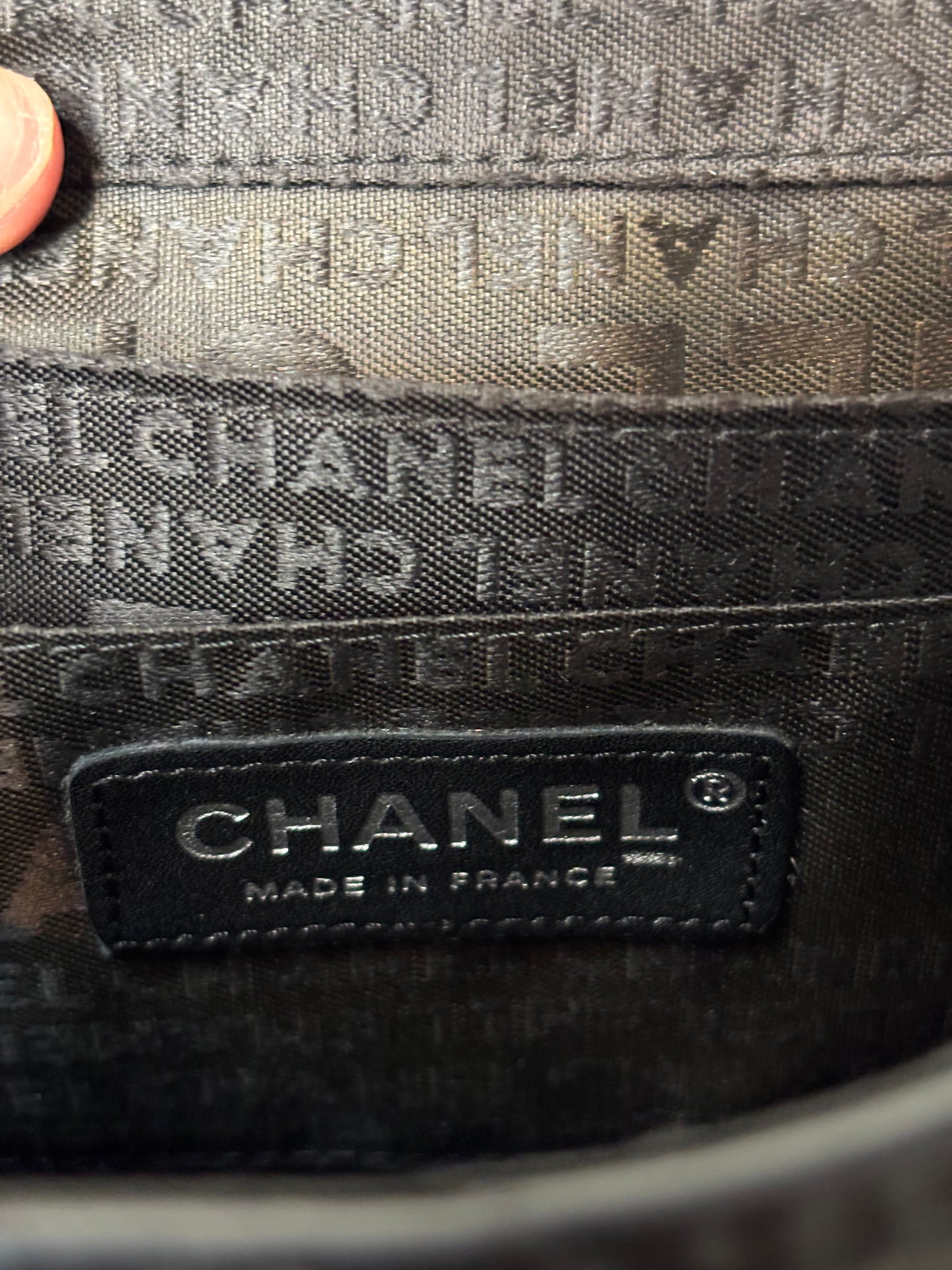 Chanel Black Silk-Trimmed Quilted Chevron Flap Bag