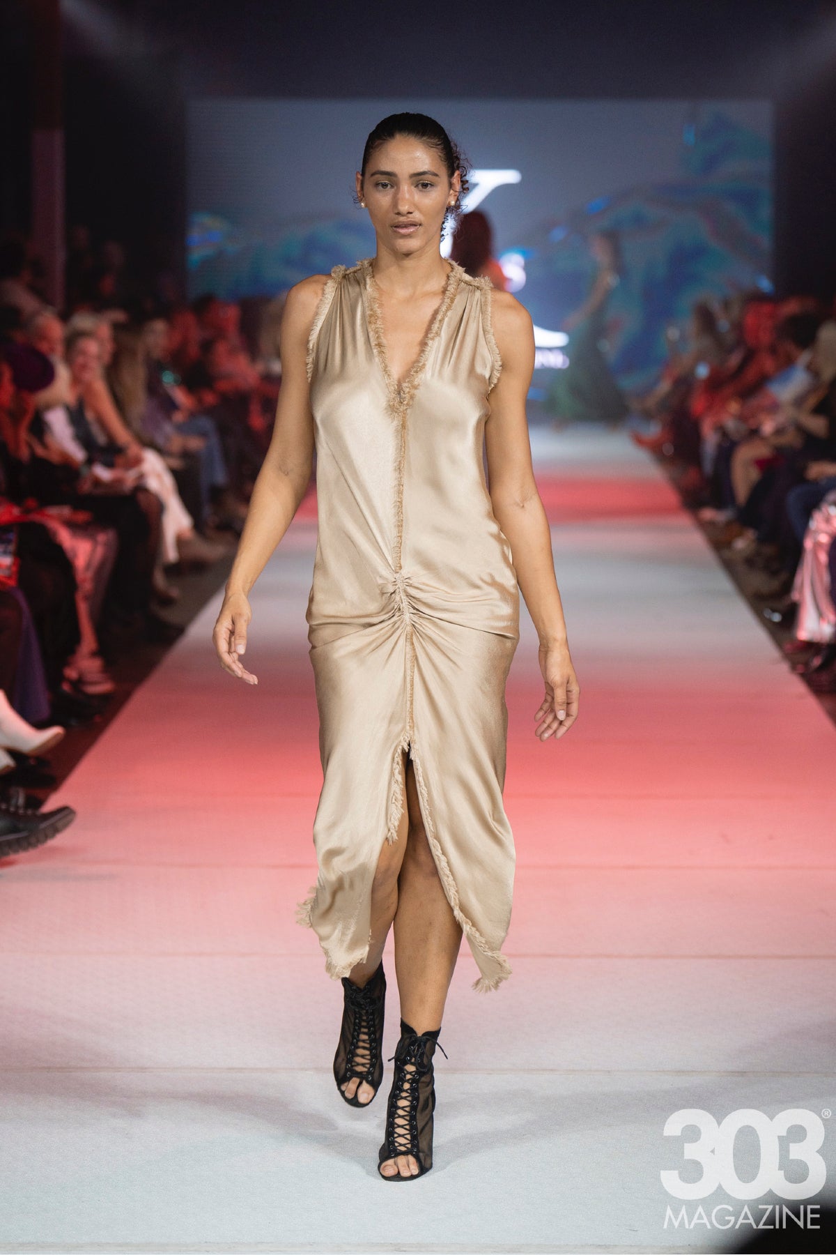 Jaga Mykonos Liquid Gold V-Neck Fringed Dress