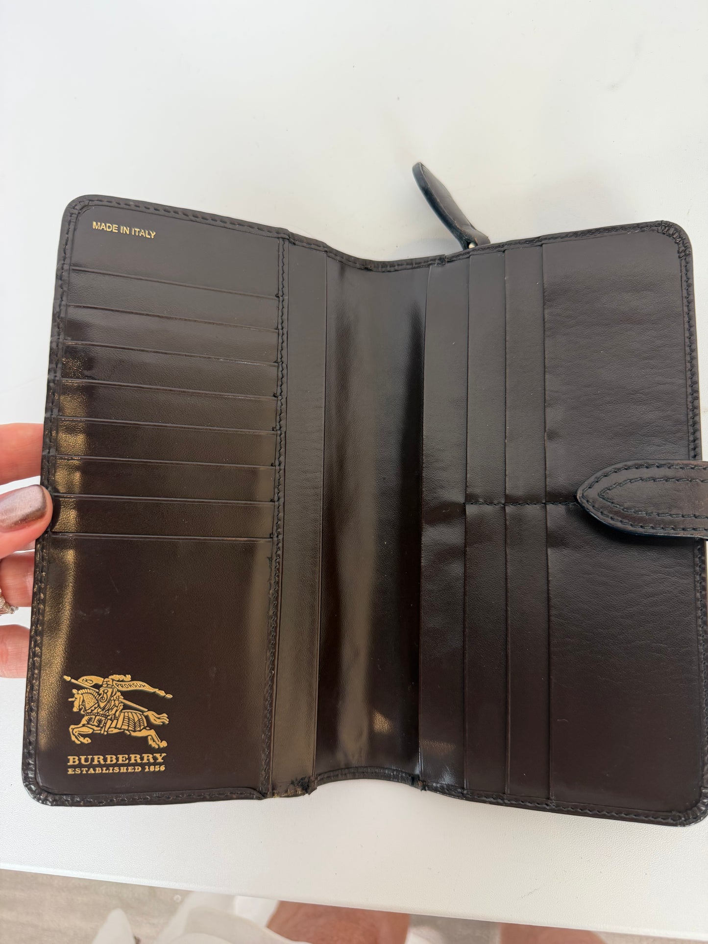 Burberry Haymarket Check Leather Continental Wallet w/ Brown Leather Trim