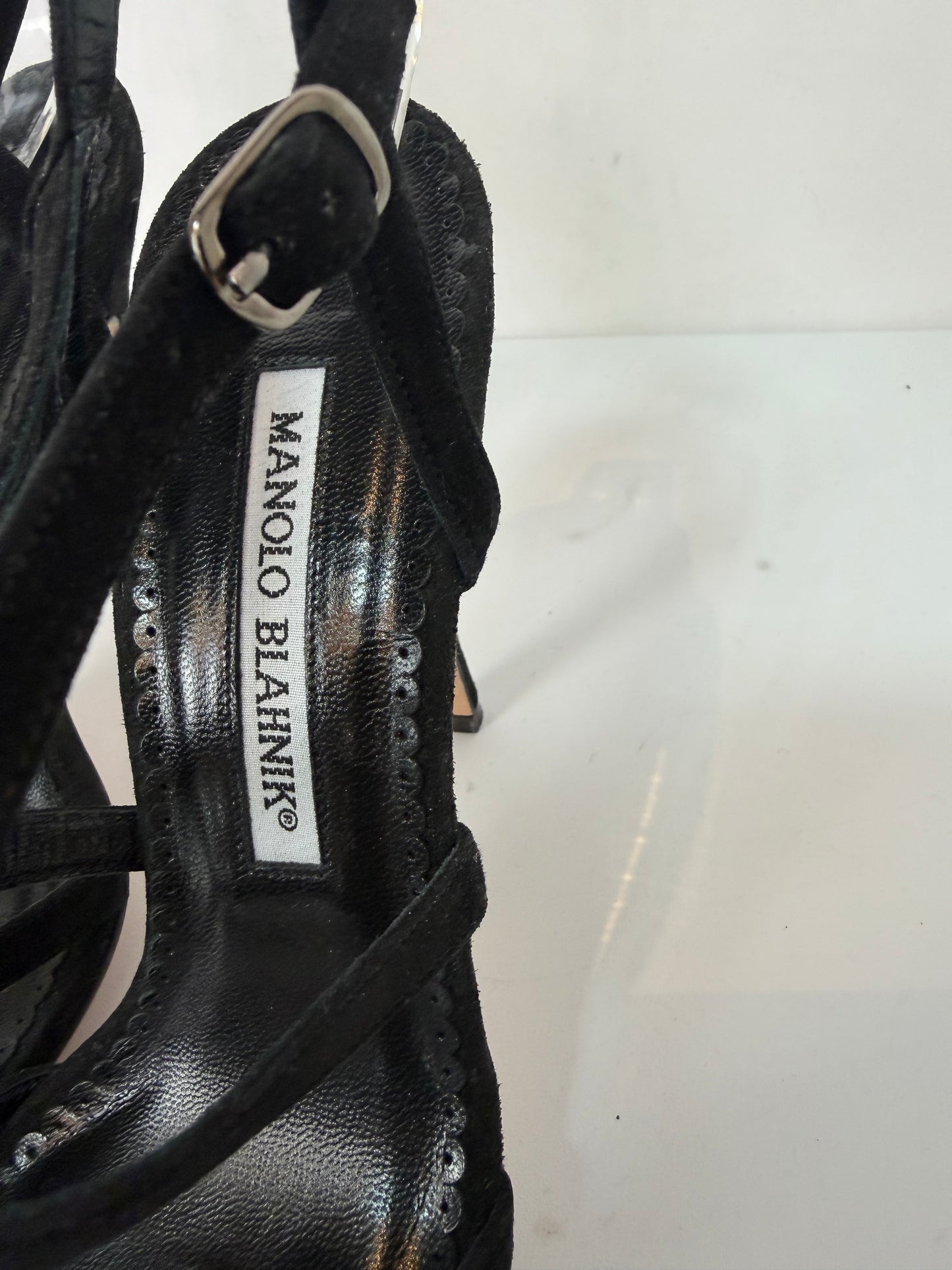 COMES WITH BOX - Manolo Blahnik Black Suede Strappy Heeled Sandals