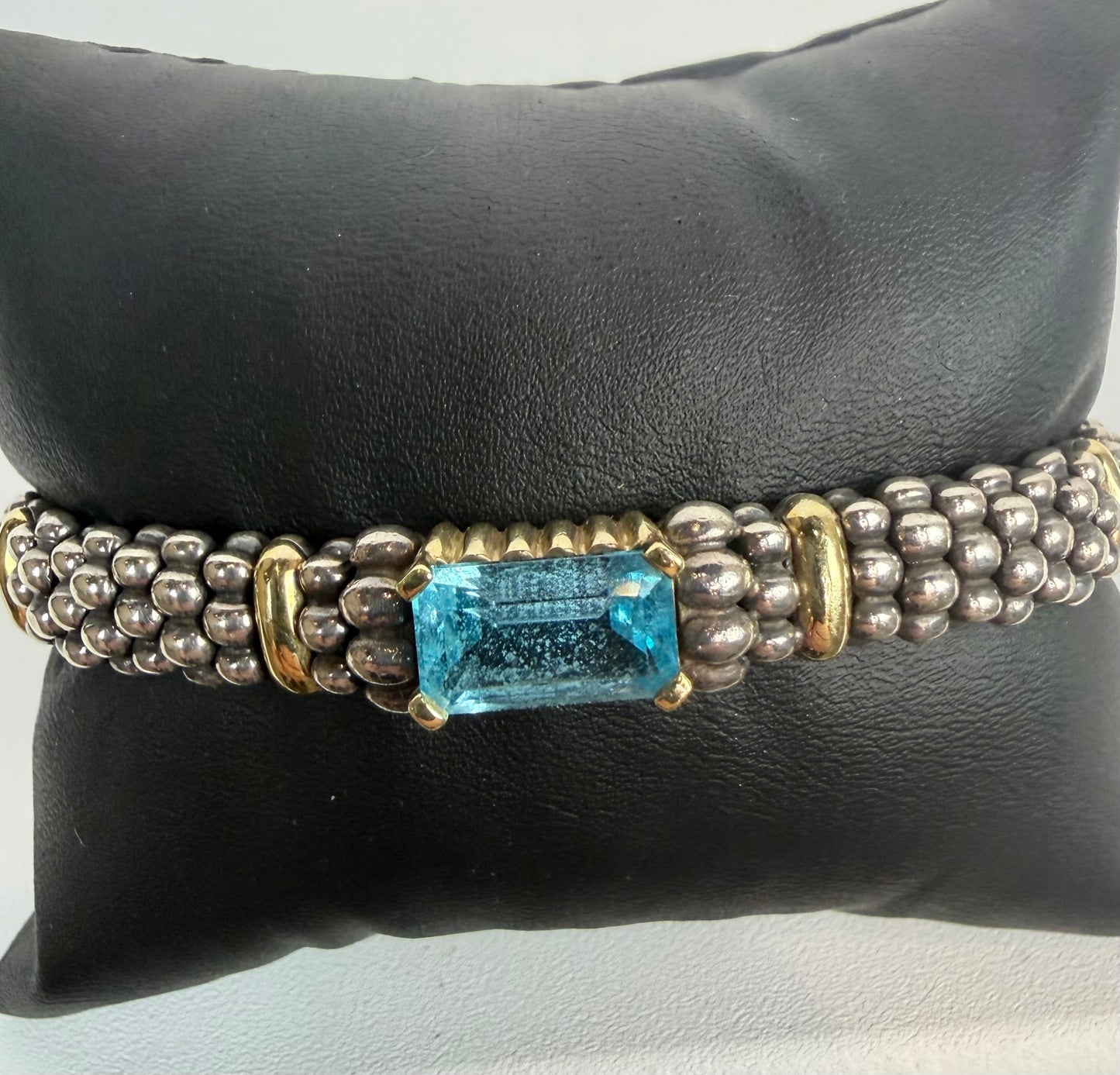 Lagos Sterling 18K Yellow Gold Blue Topaz Caviar Bracelet