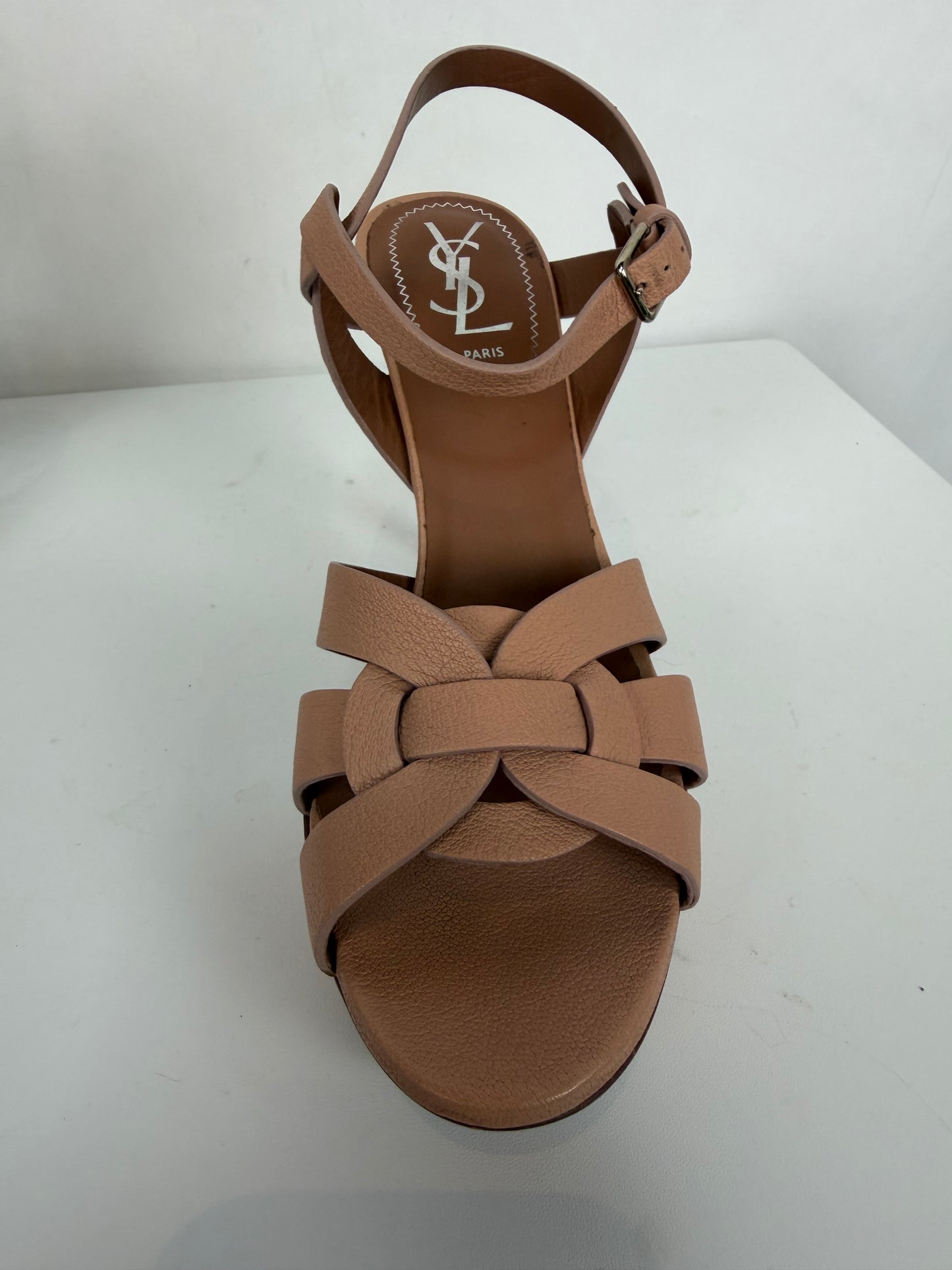Saint Laurent Matte Leather Nude Tribute Platform Heels