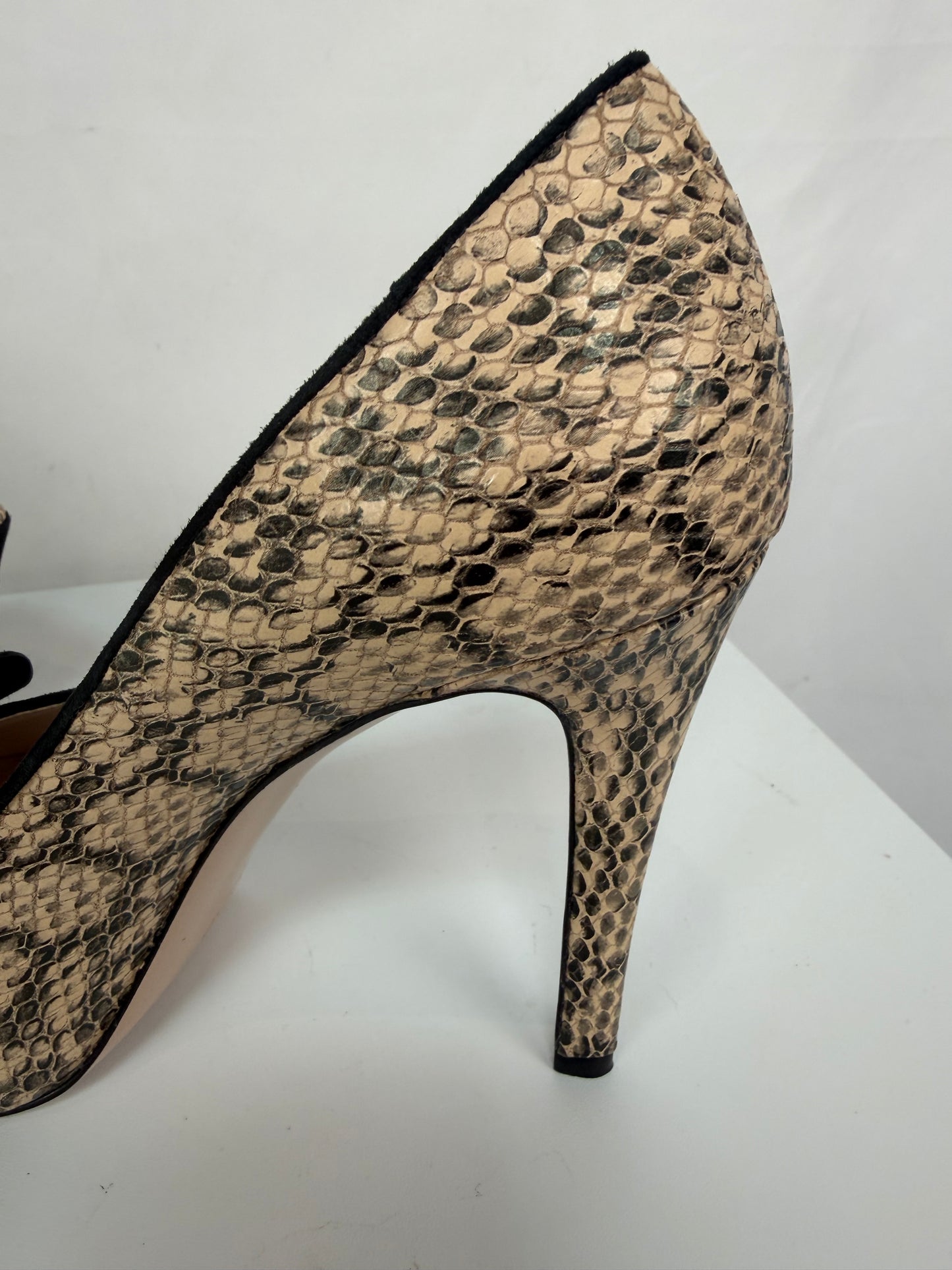 Joan & David Tan Black Snakeskin Bow Tie peep Toe Pumps